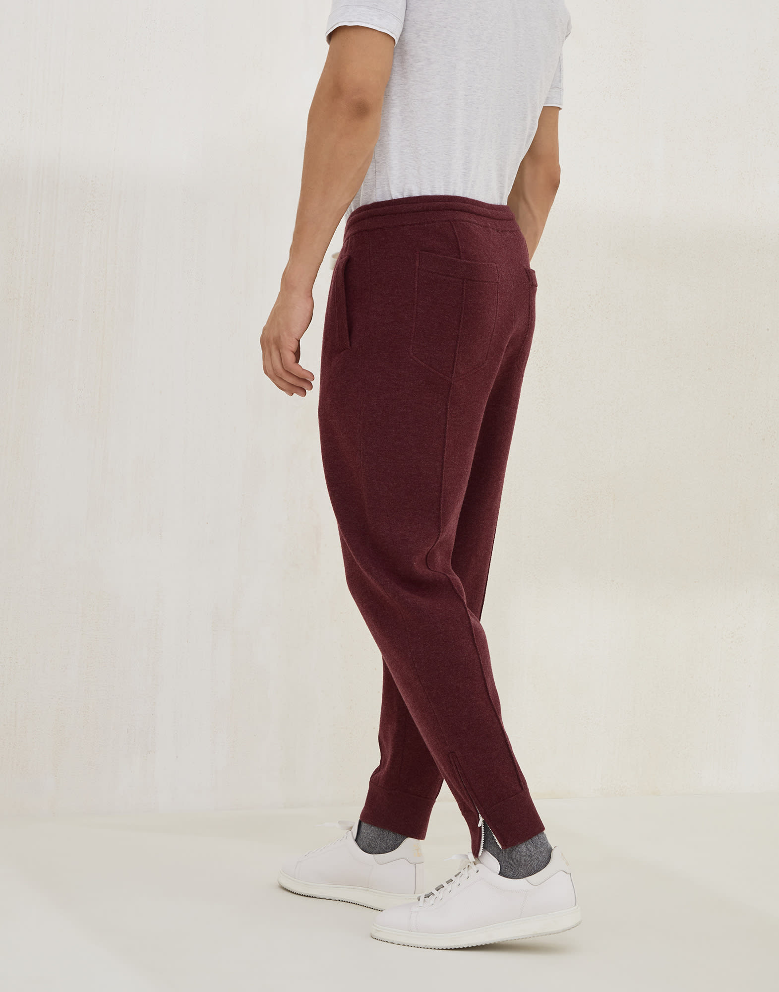 Cashmere double knit trousers with crête detail and elasticated zipper cuffs