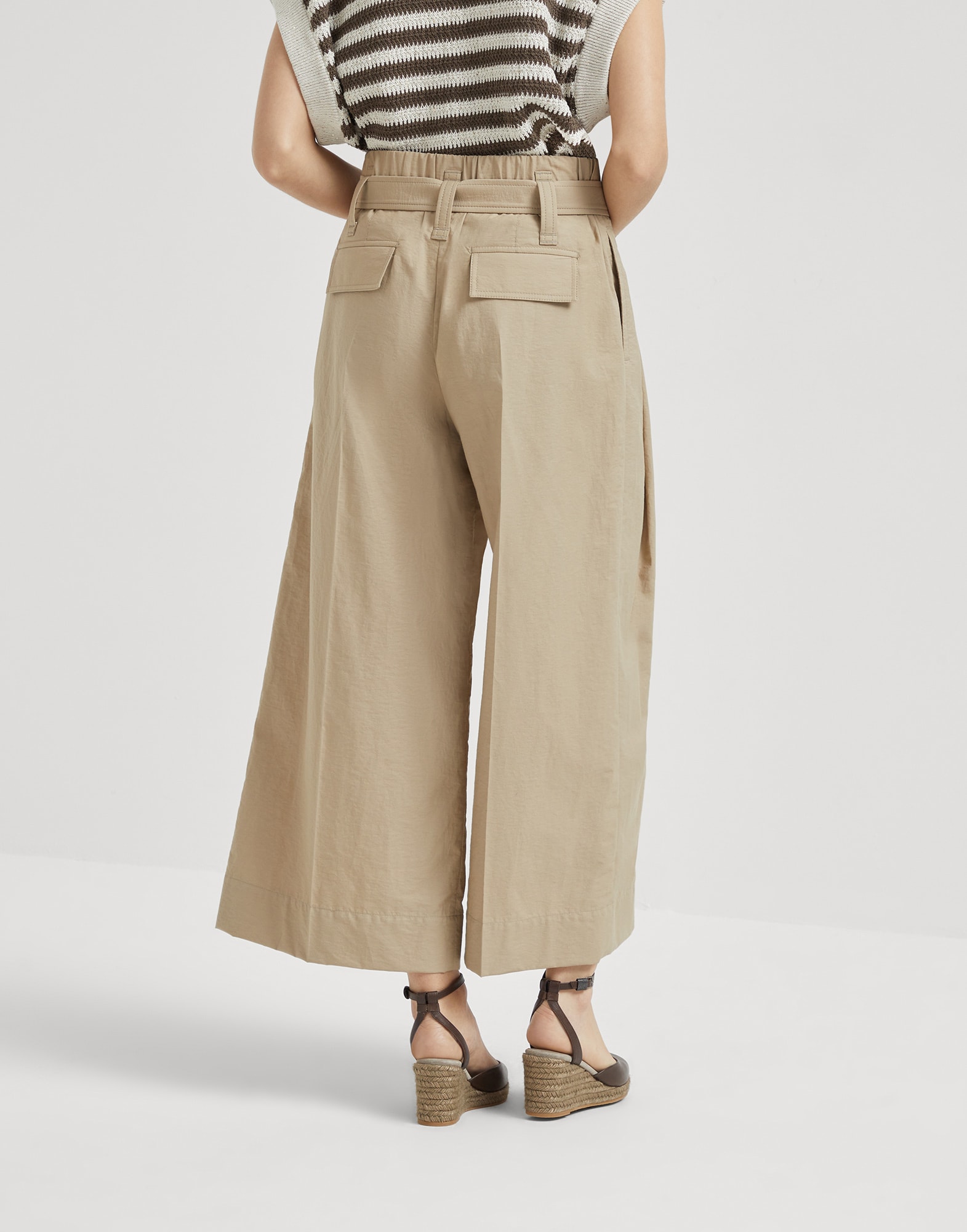 Techno cotton texture twill cropped pleated trousers