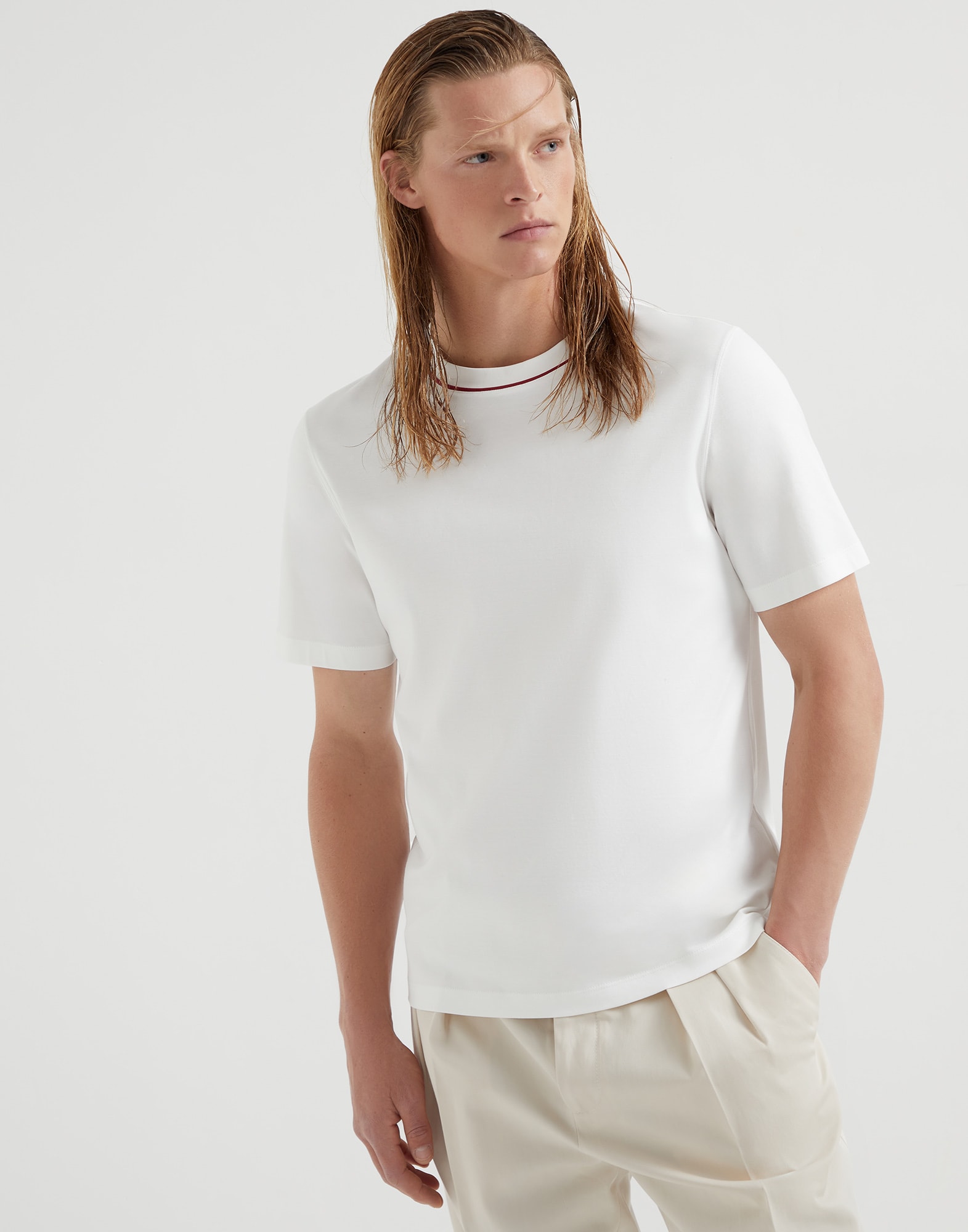 Cotton jersey T-shirt with piping