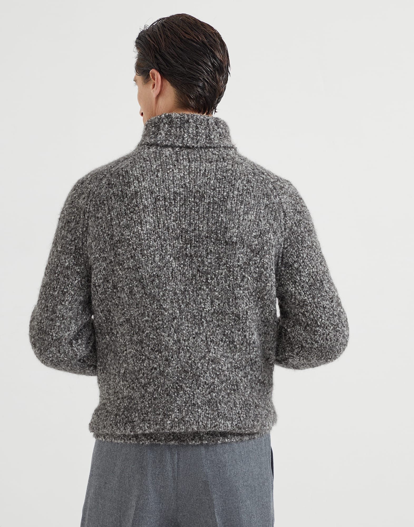 Flecked alpaca, virgin wool and cashmere turtleneck sweater with raglan sleeves