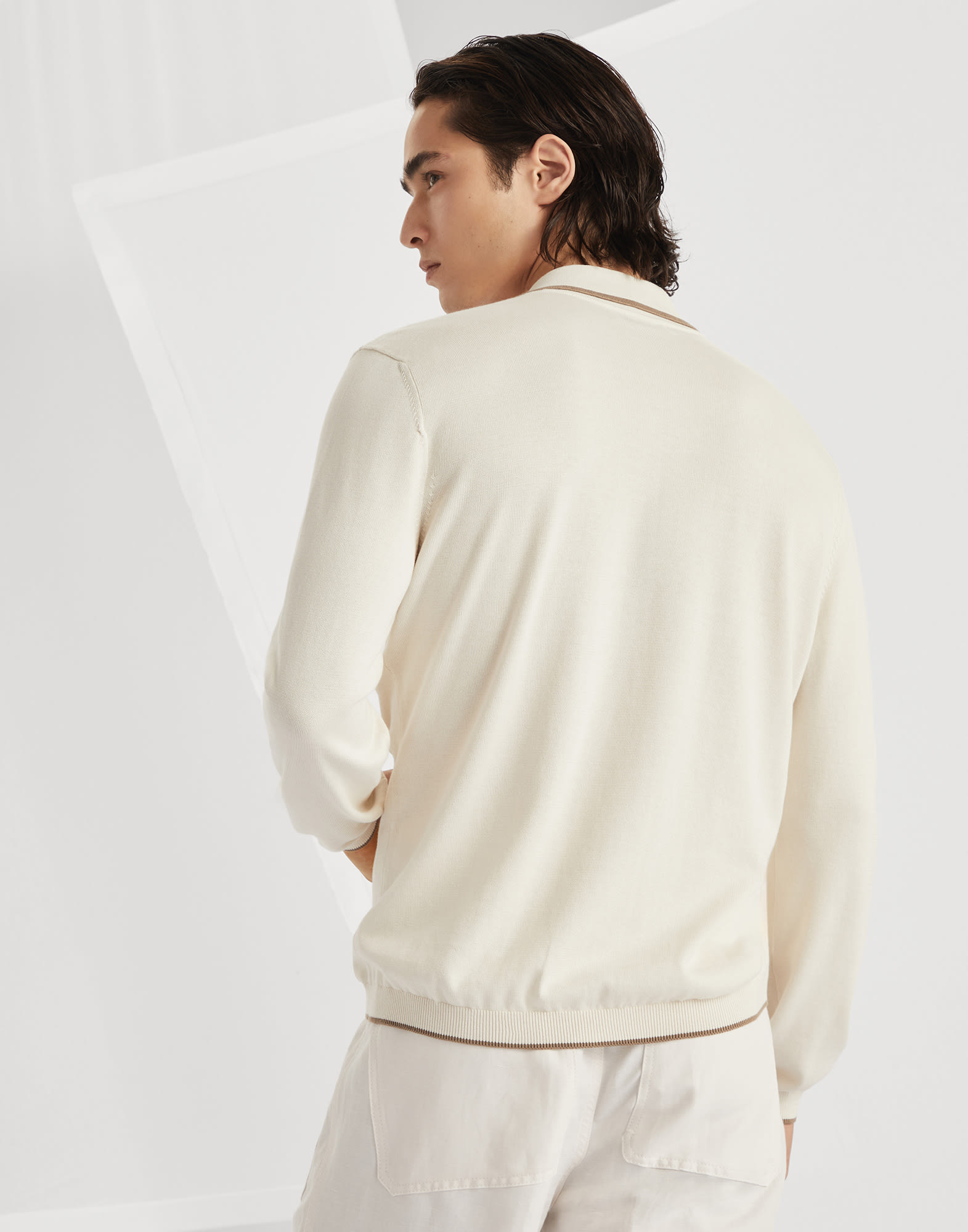 Cotton geometric jacquard knit shirt