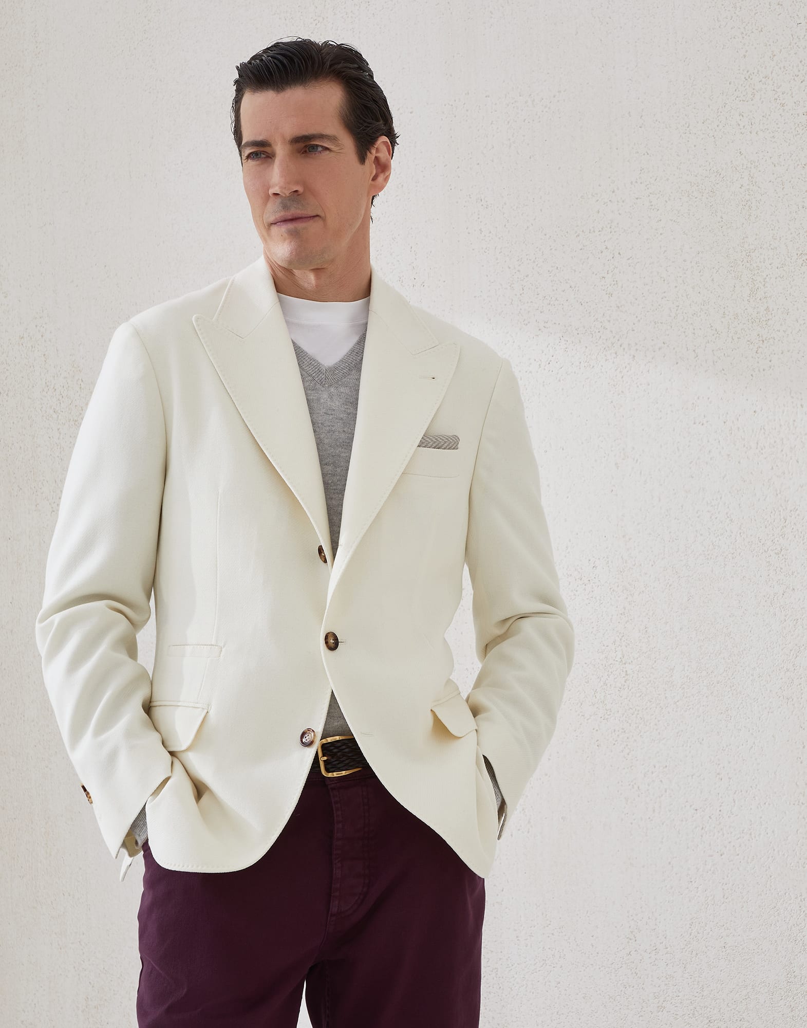 Wool, cashmere and silk cavalry deconstructed blazer with large peak lapels