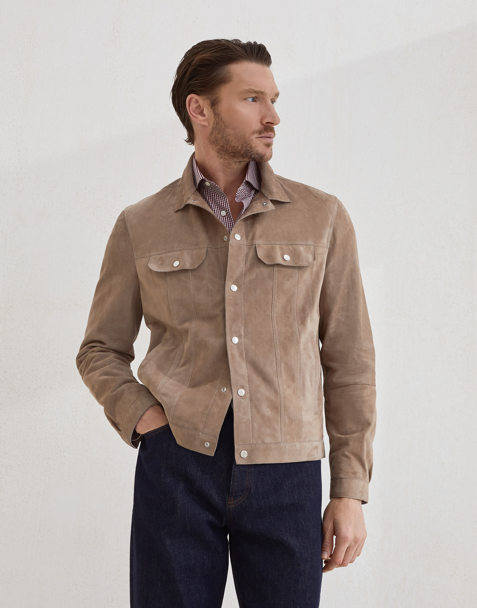 Suede four-pocket jacket