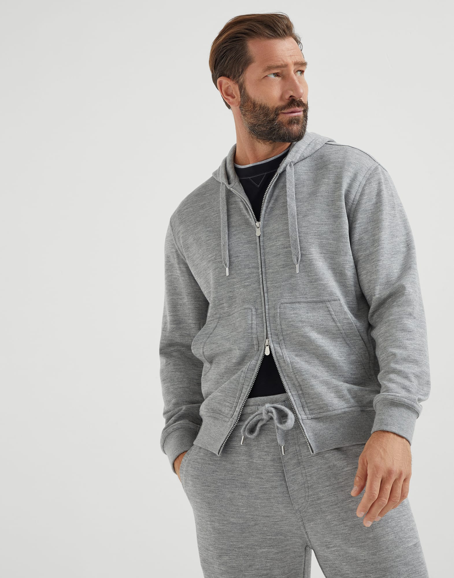 Cashmere and silk French terry hooded sweatshirt with zipper
