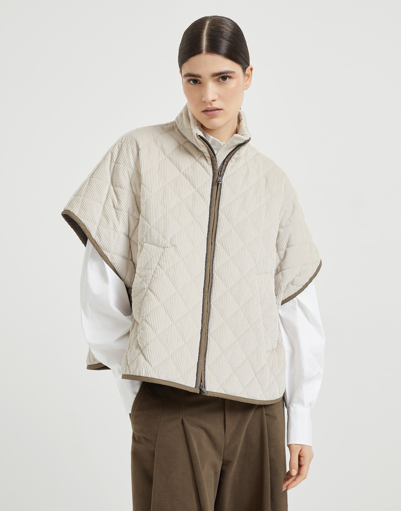 Quilted cotton and cashmere corduroy outerwear jacket with Thermore® padding and shiny trims