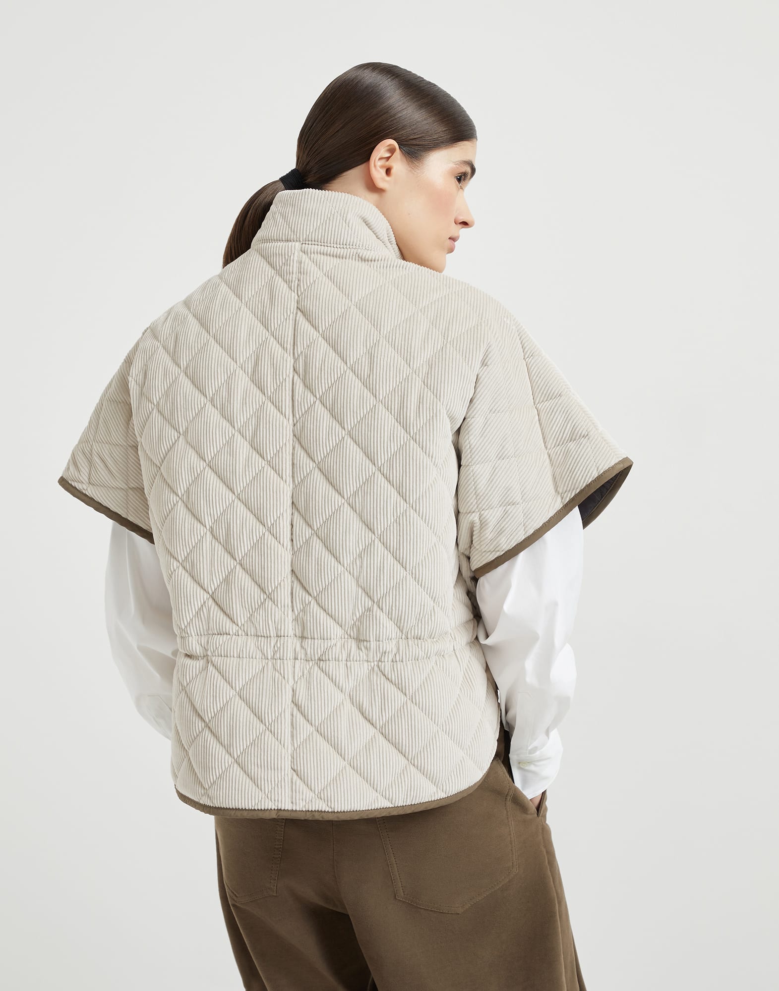 Quilted cotton and cashmere corduroy outerwear jacket with Thermore® padding and shiny trims