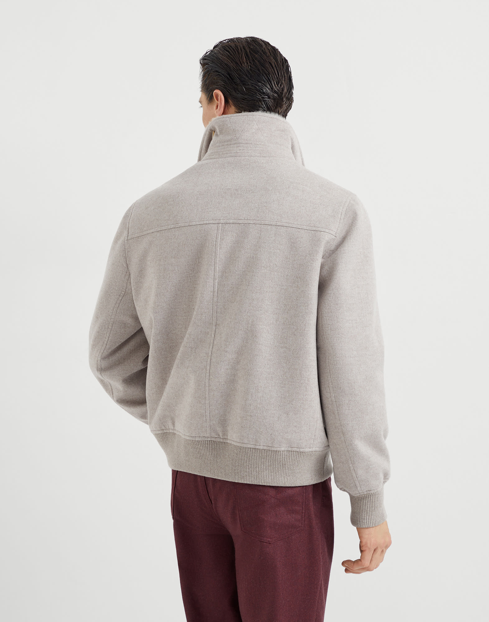 Bonded cashmere beaver cloth bomber jacket with detachable shearling insert and Thermore® padding