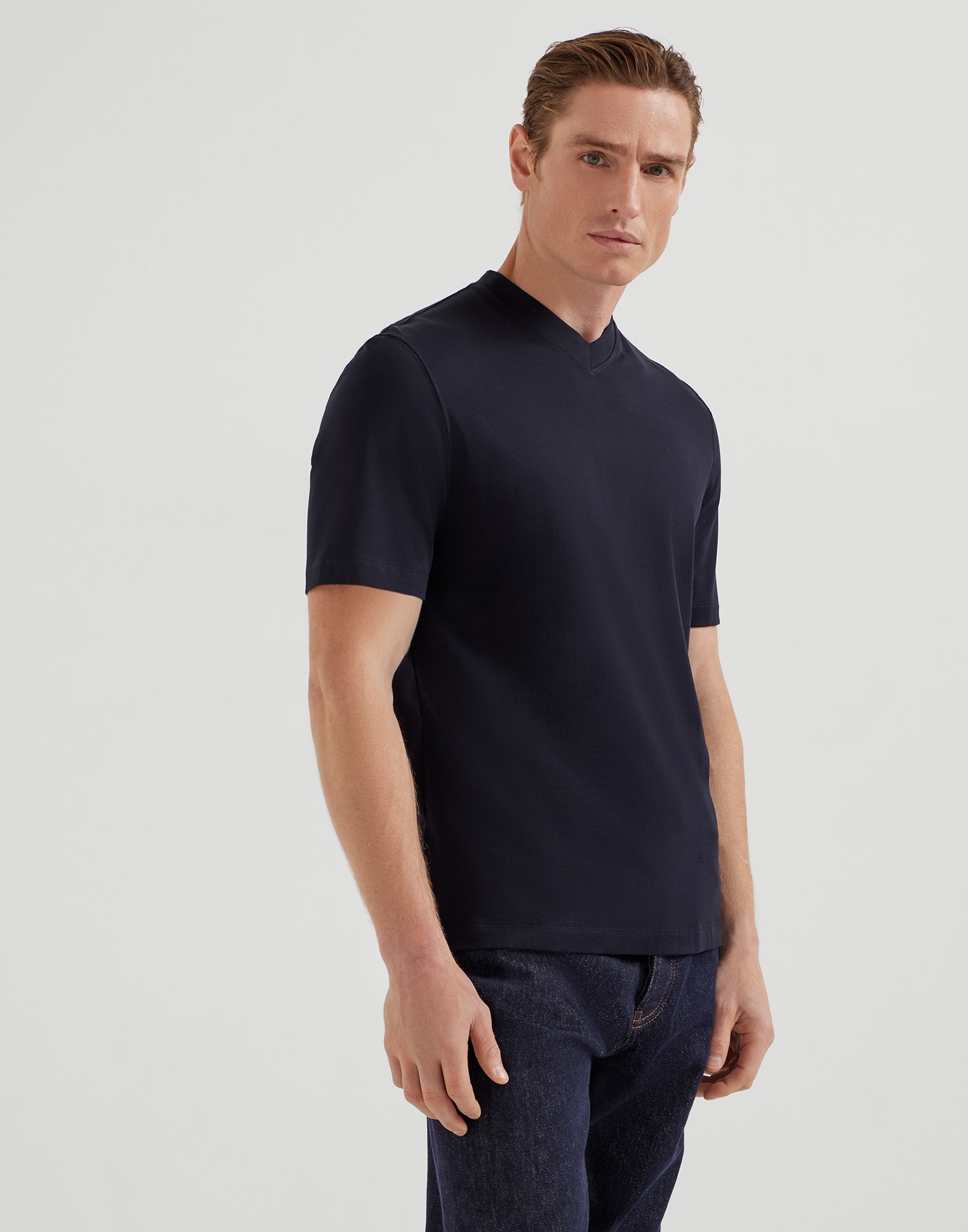 Cotton jersey V-neck T-shirt