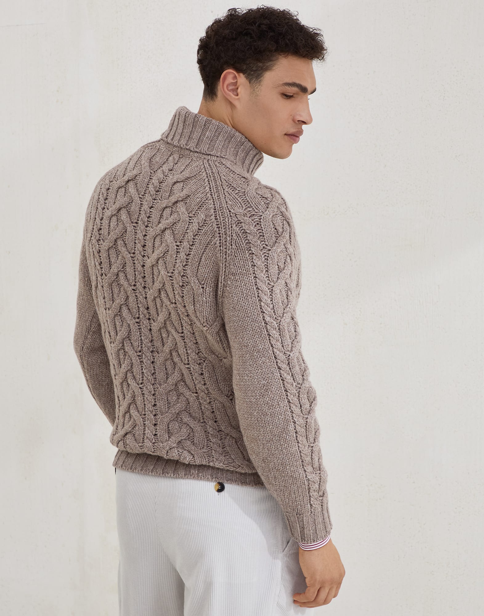 Cashmere Feather yarn cable knit turtleneck sweater