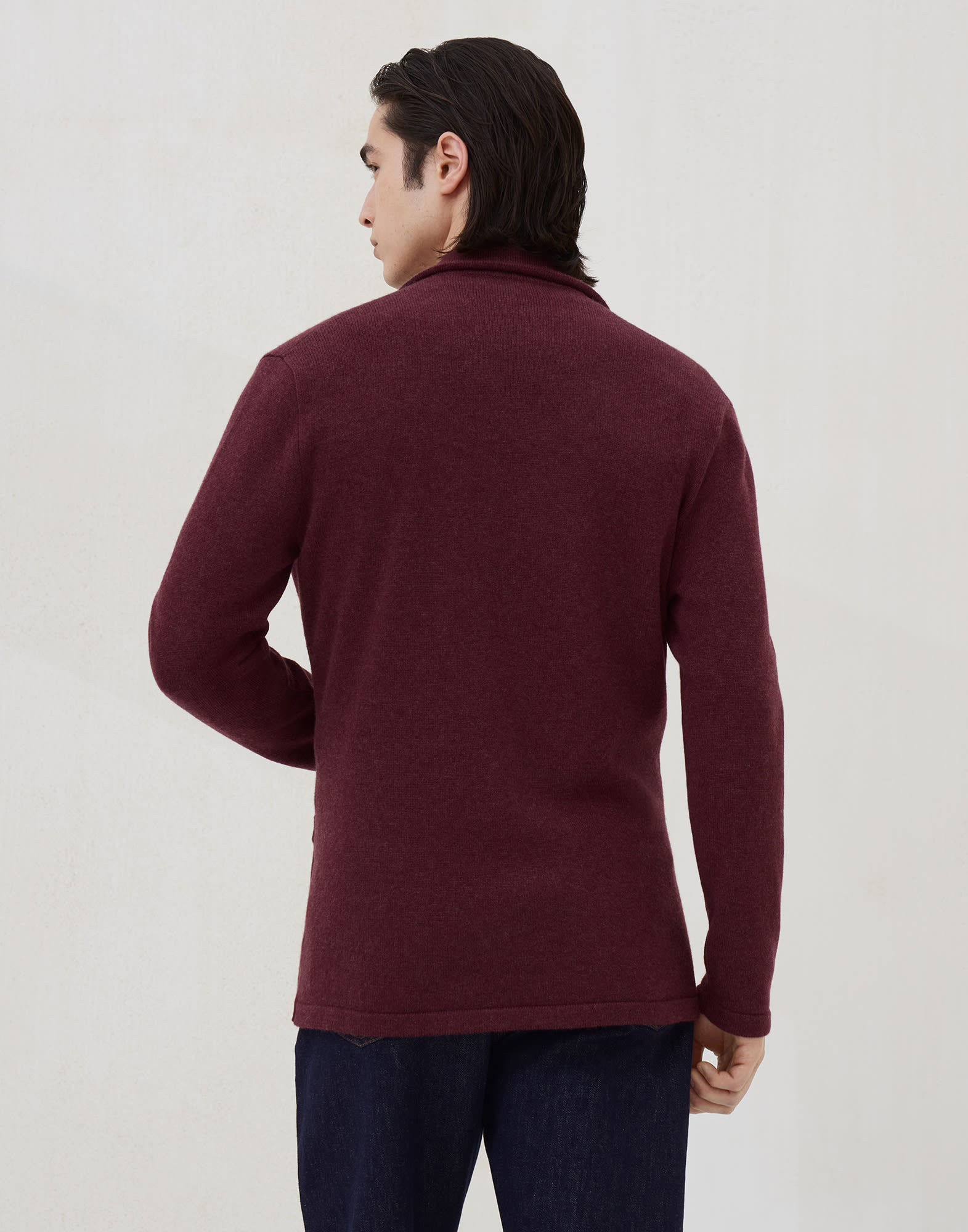 Cashmere one-and-a-half-breasted blazer-style cardigan with metal buttons