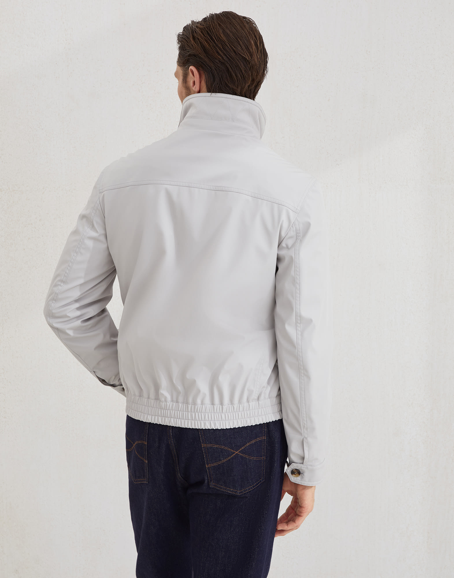 Stretch bonded nylon bomber jacket