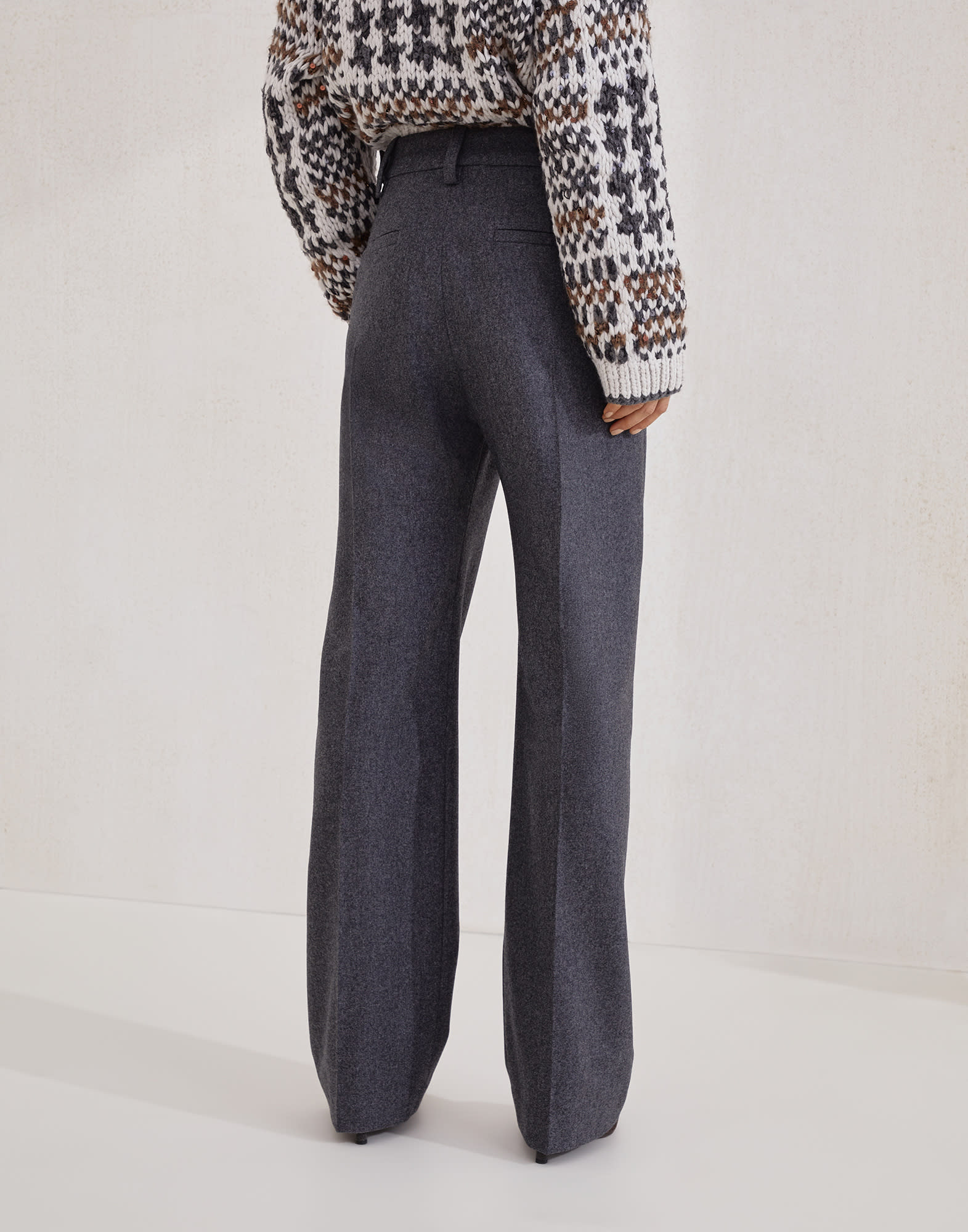 Virgin wool flannel straight loose trousers