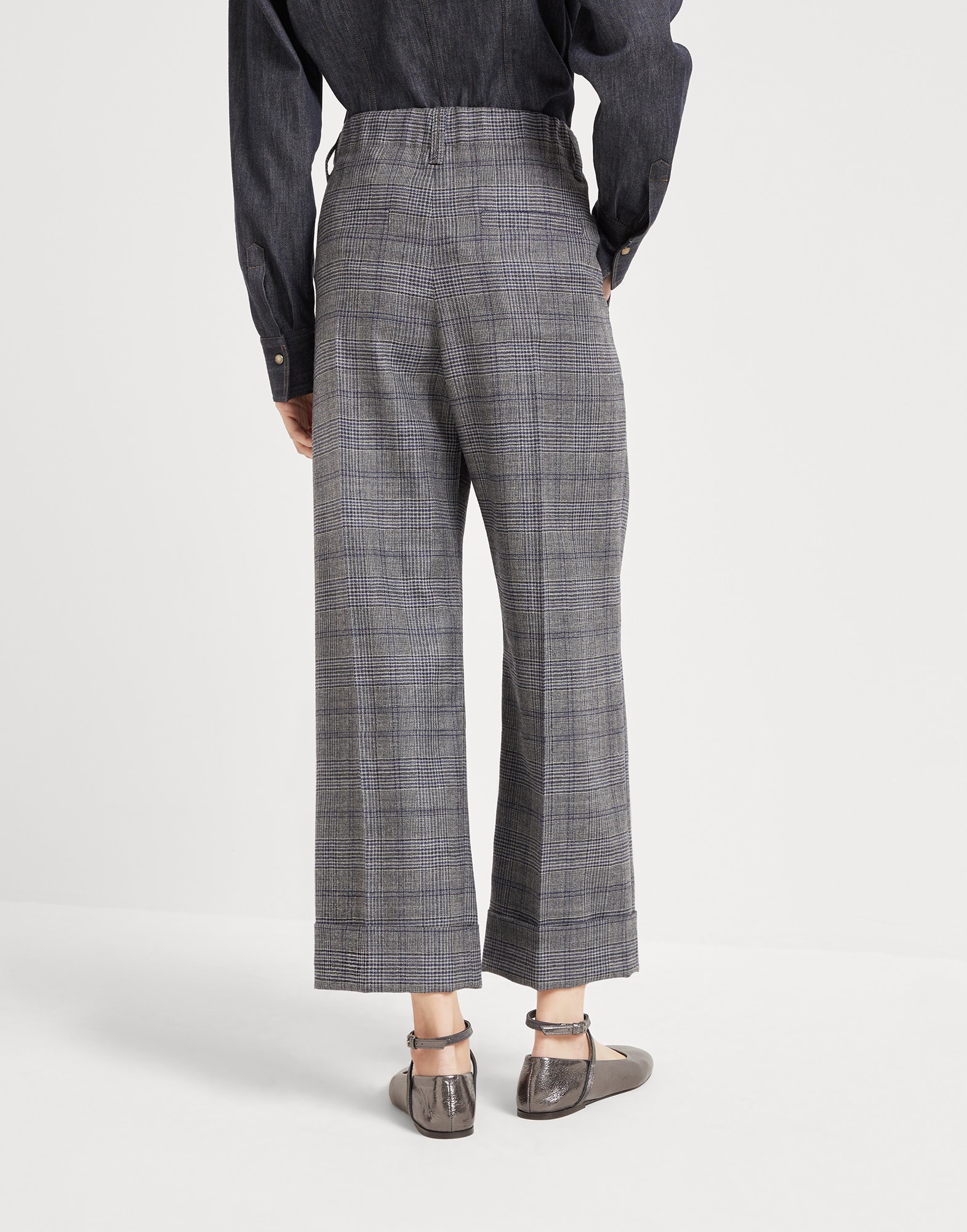 Virgin wool Prince of Wales cropped sartorial trousers with monili