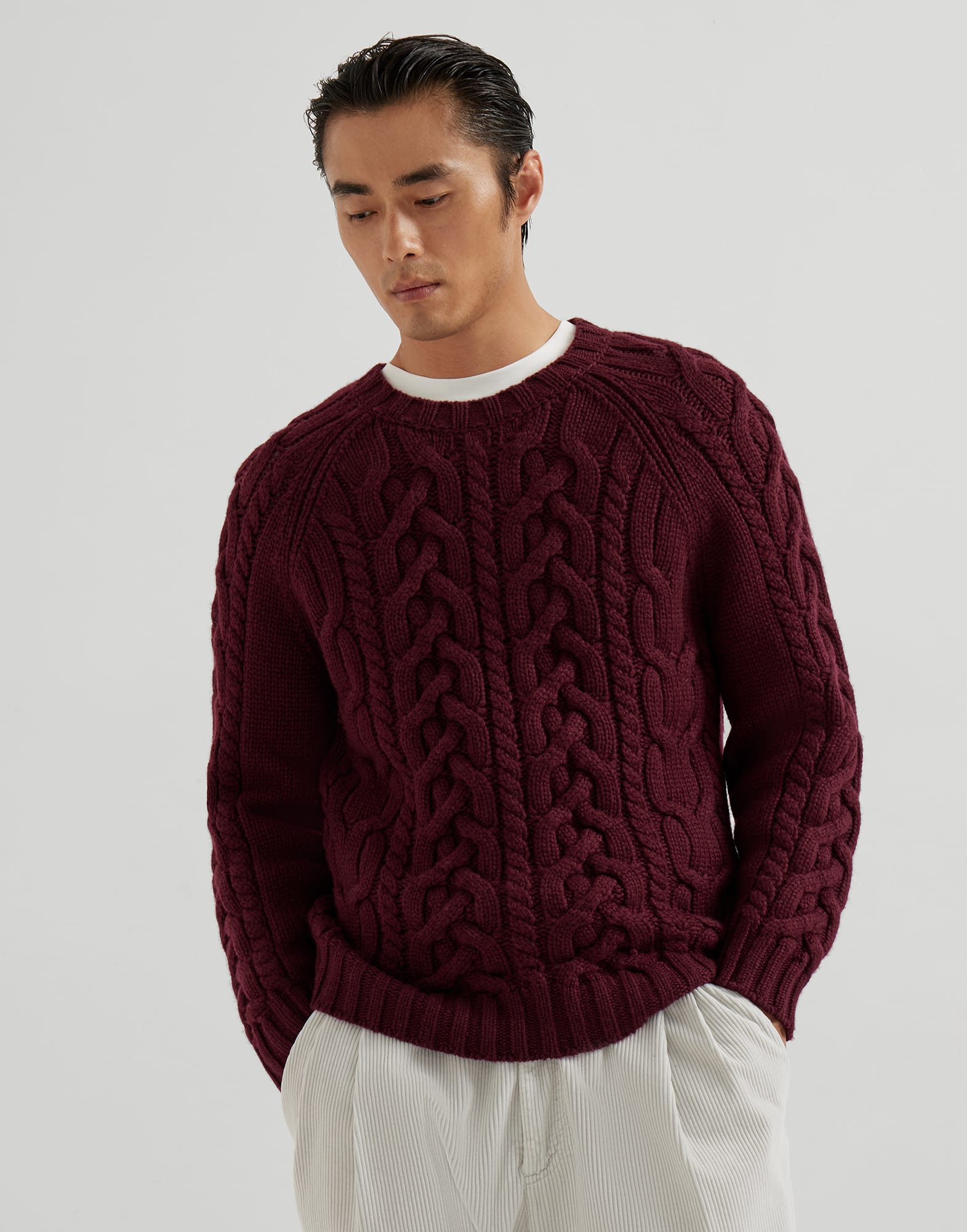 Cashmere Feather yarn cable knit sweater