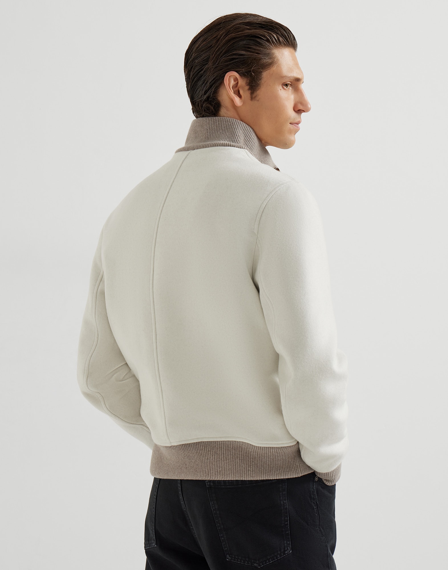 Wool flannel double cloth bomber jacket