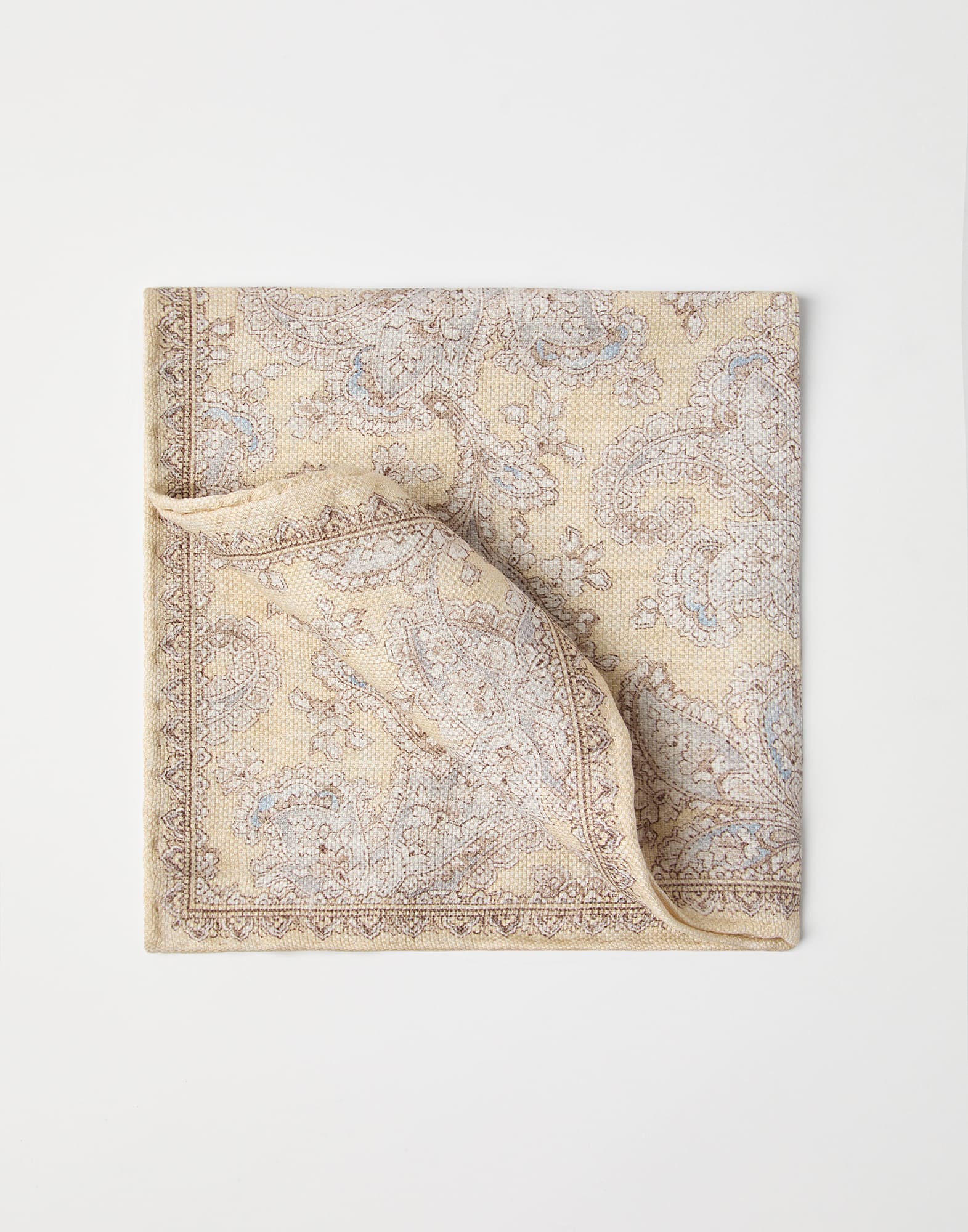 Double face linen and silk pocket square with paisley design