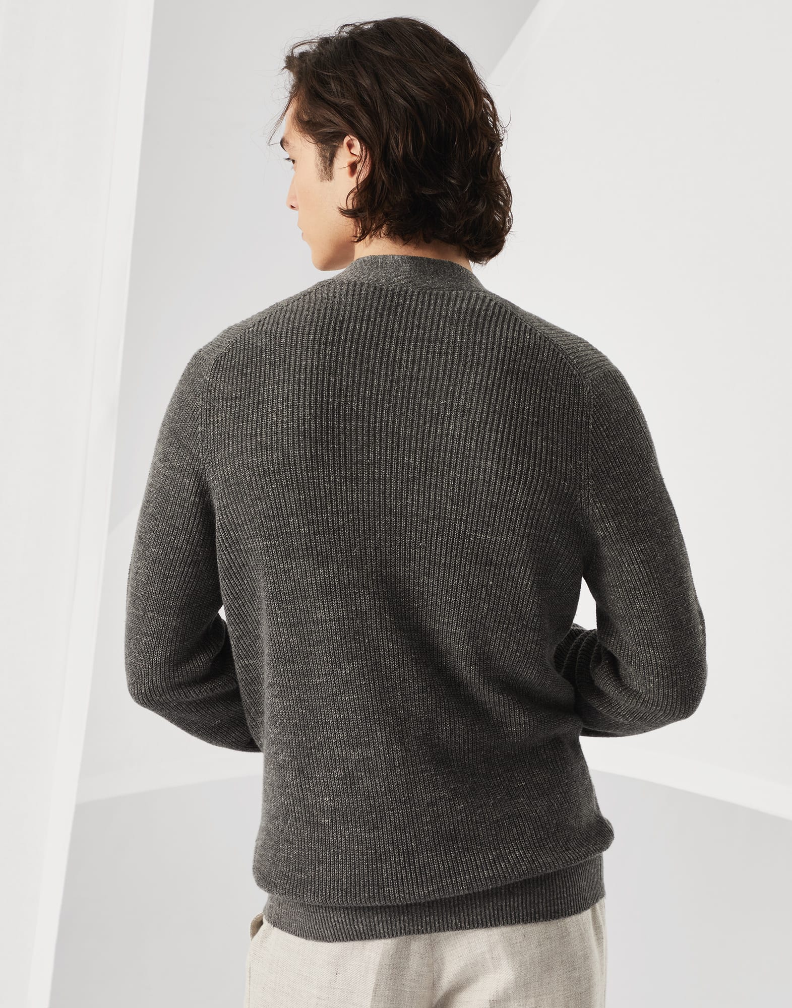 Linen and cotton half English rib cardigan with metal buttons
