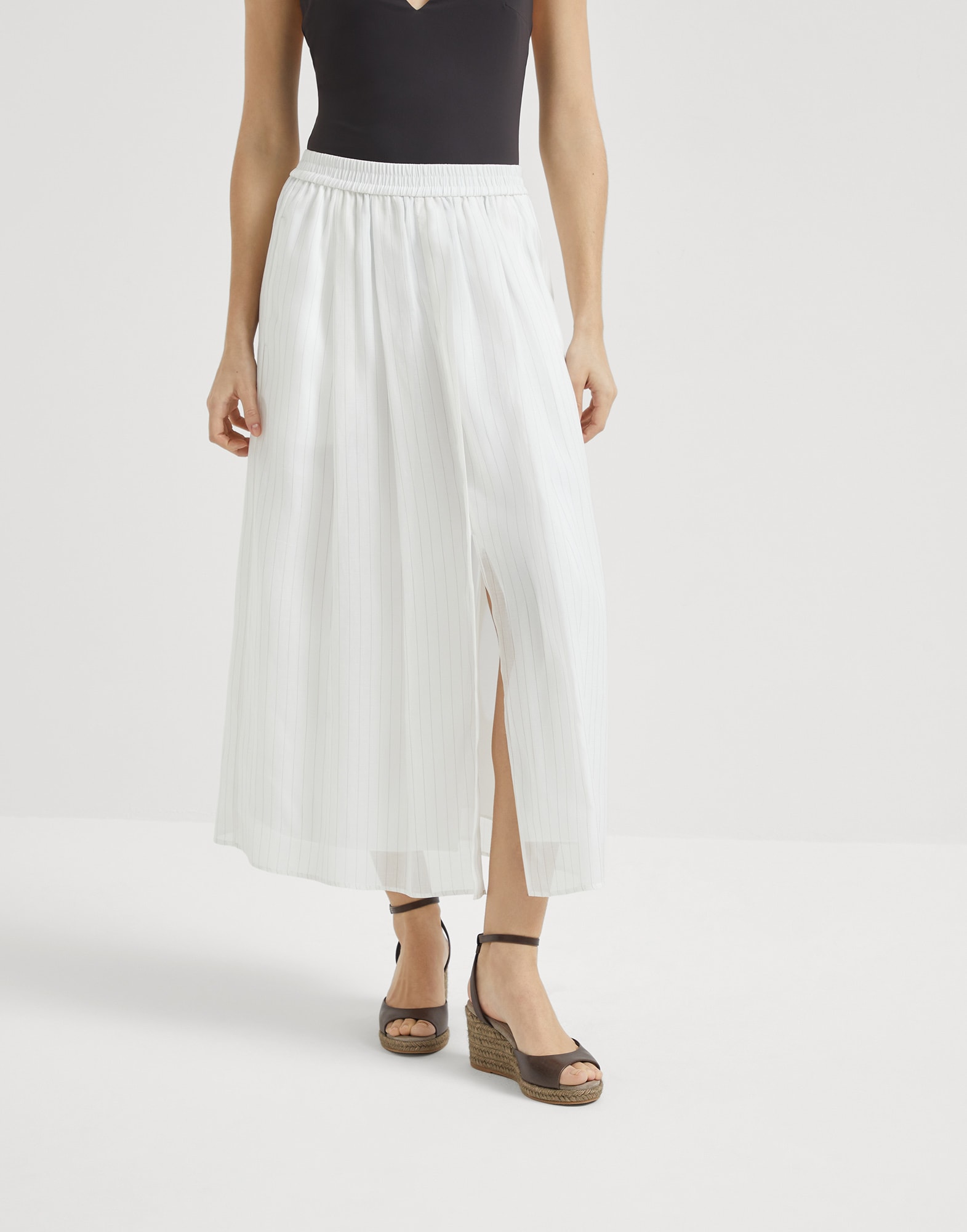 Cotton pinstripe organza full skirt