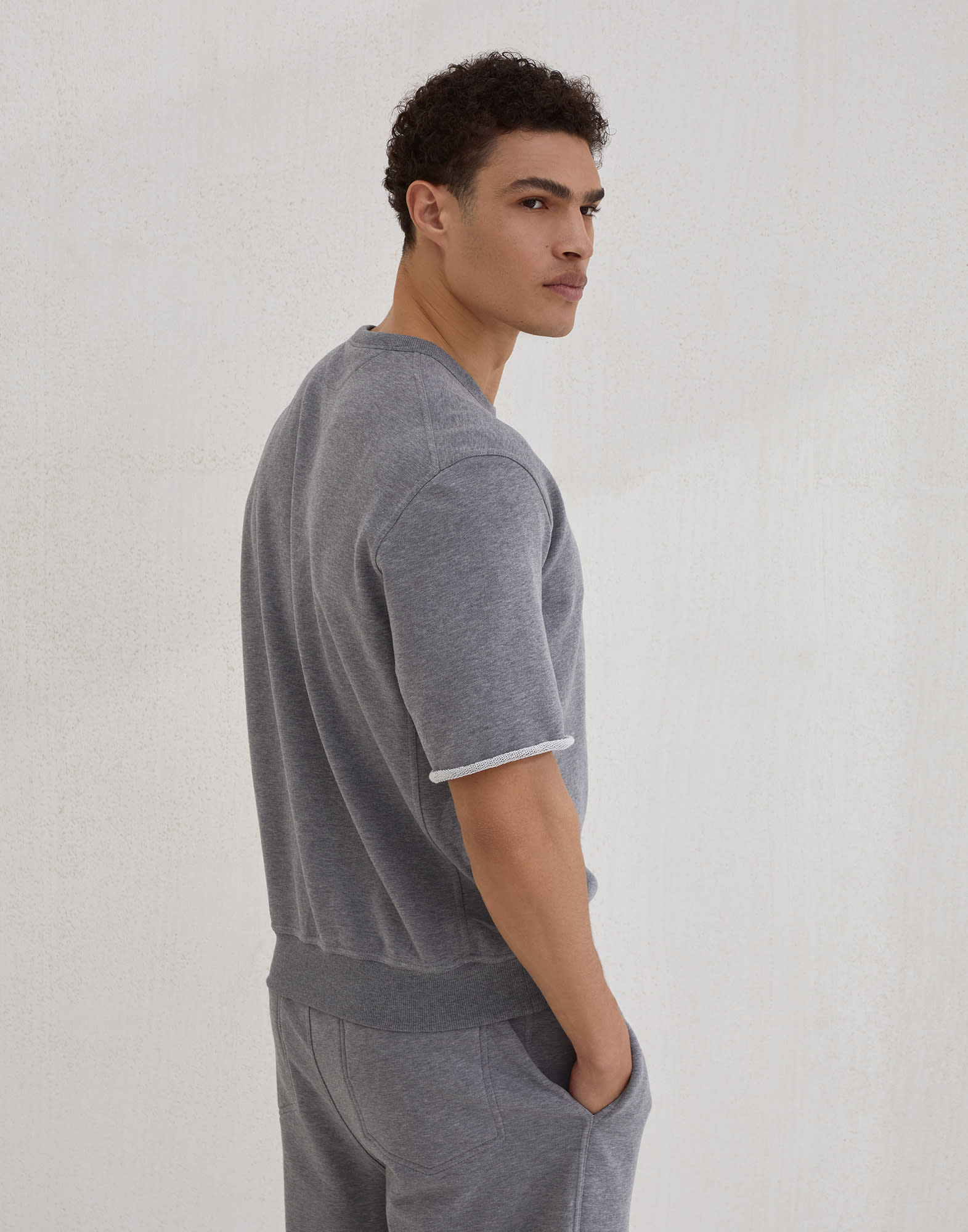 Cotton smooth French terry short sleeve sweatshirt with print