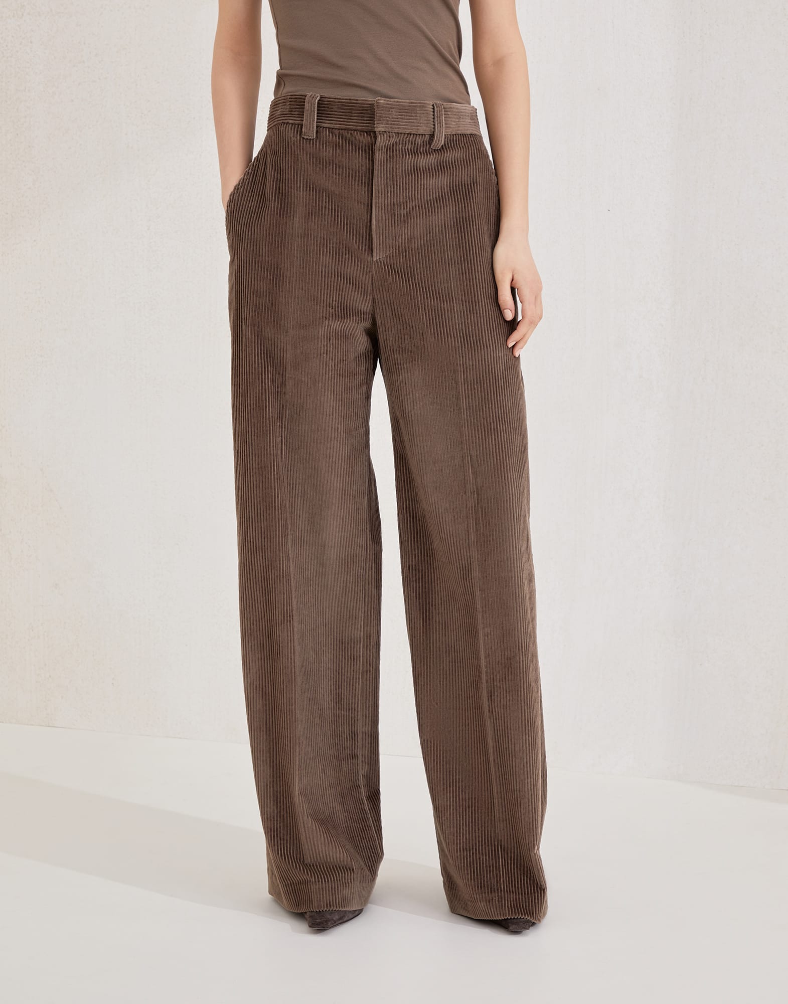 Cotton corduroy loose trousers with monili