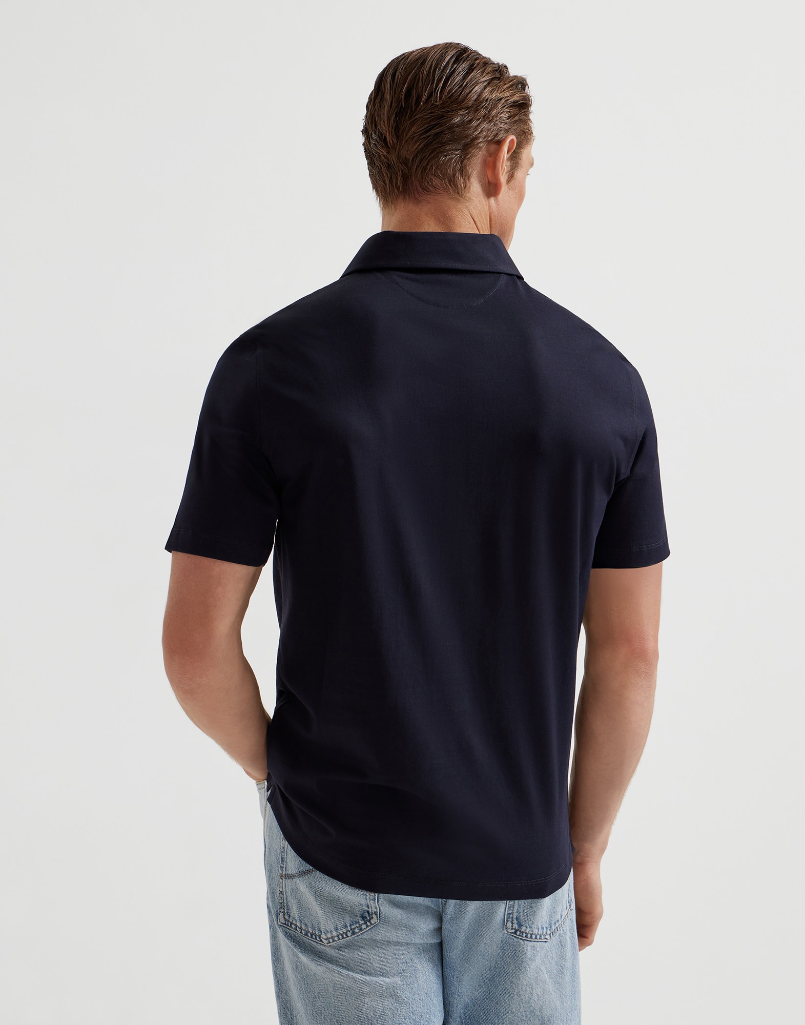 Cotton jersey polo with shirt-style collar