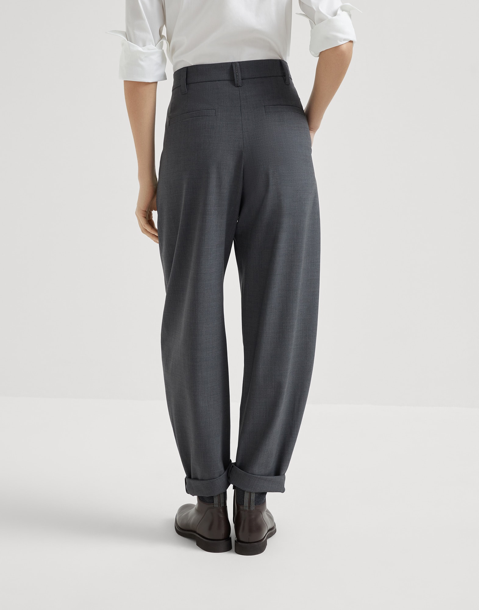 Tropical luxury wool slouchy trousers with monili