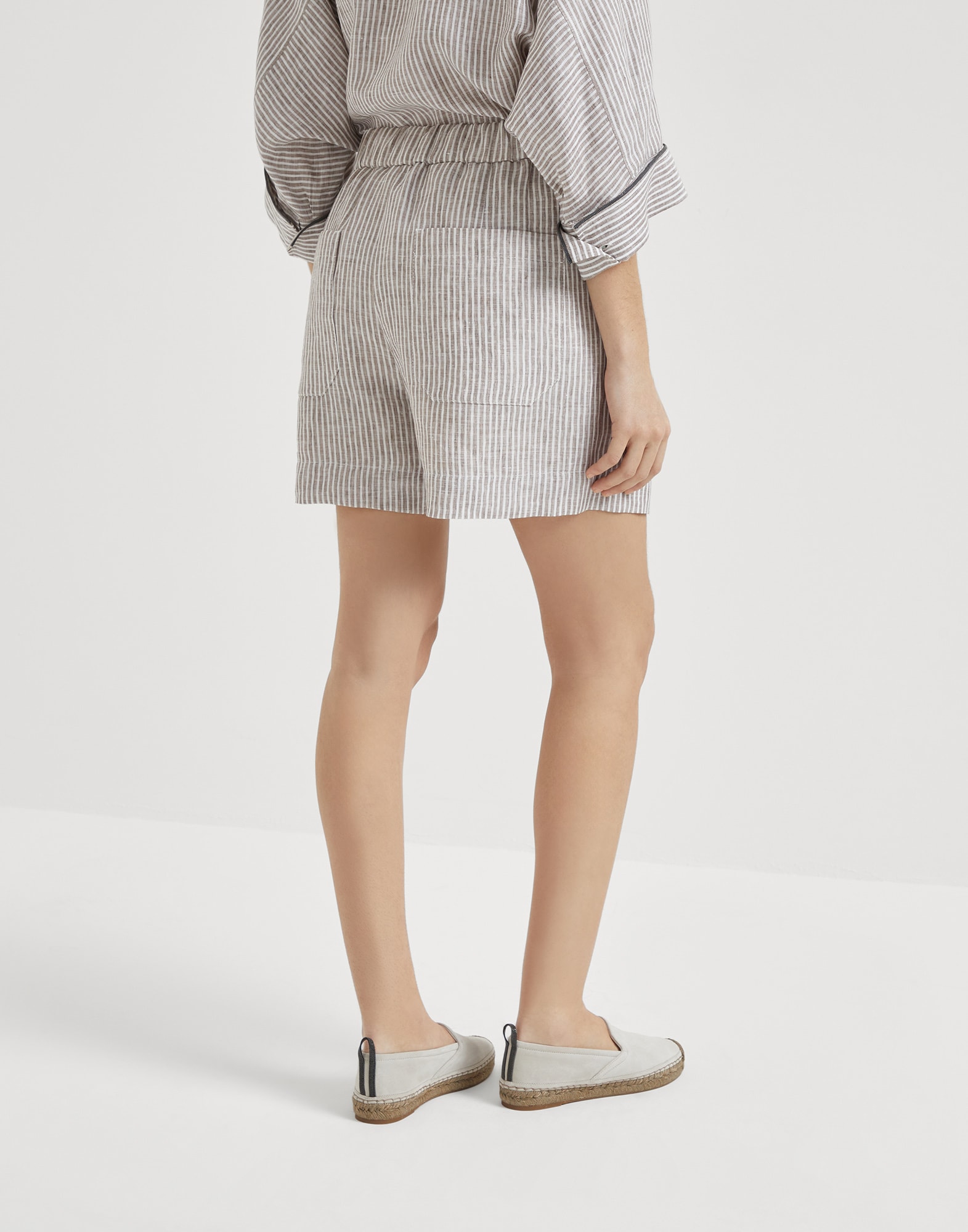 Striped lightweight linen baggy shorts