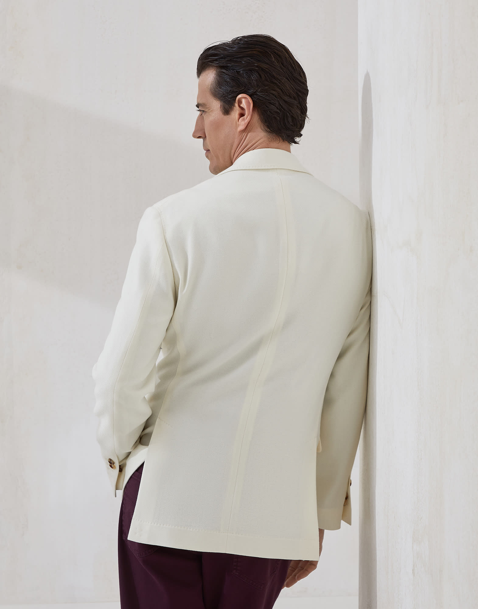 Wool, cashmere and silk cavalry deconstructed blazer with large peak lapels
