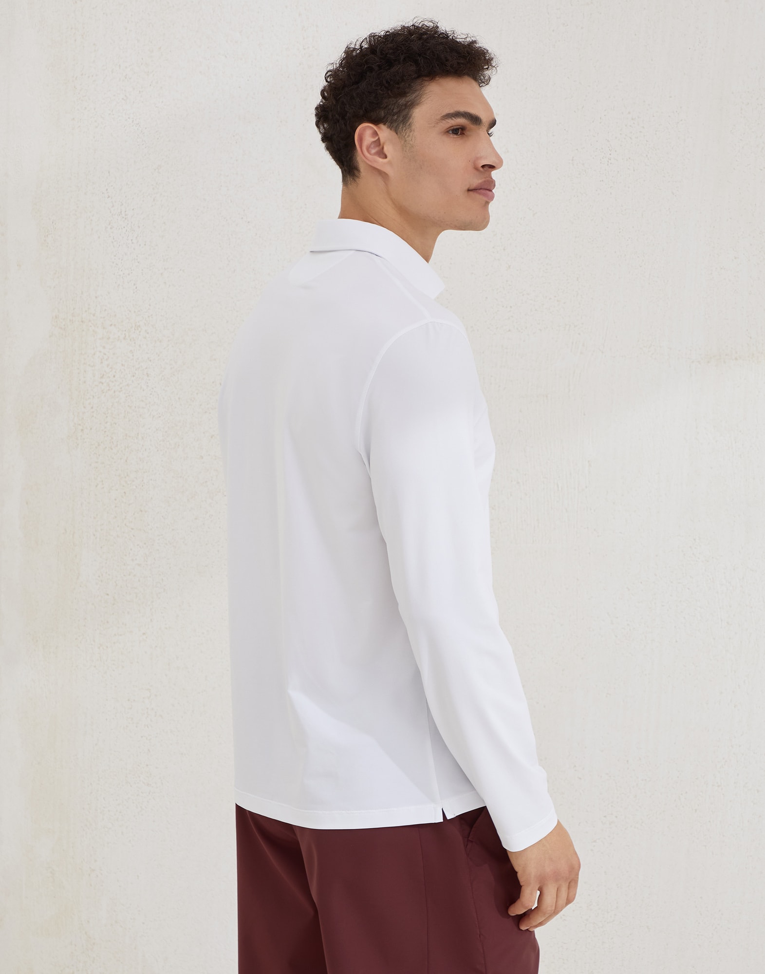Comfort nylon long sleeve polo shirt with shirt-style collar and logo