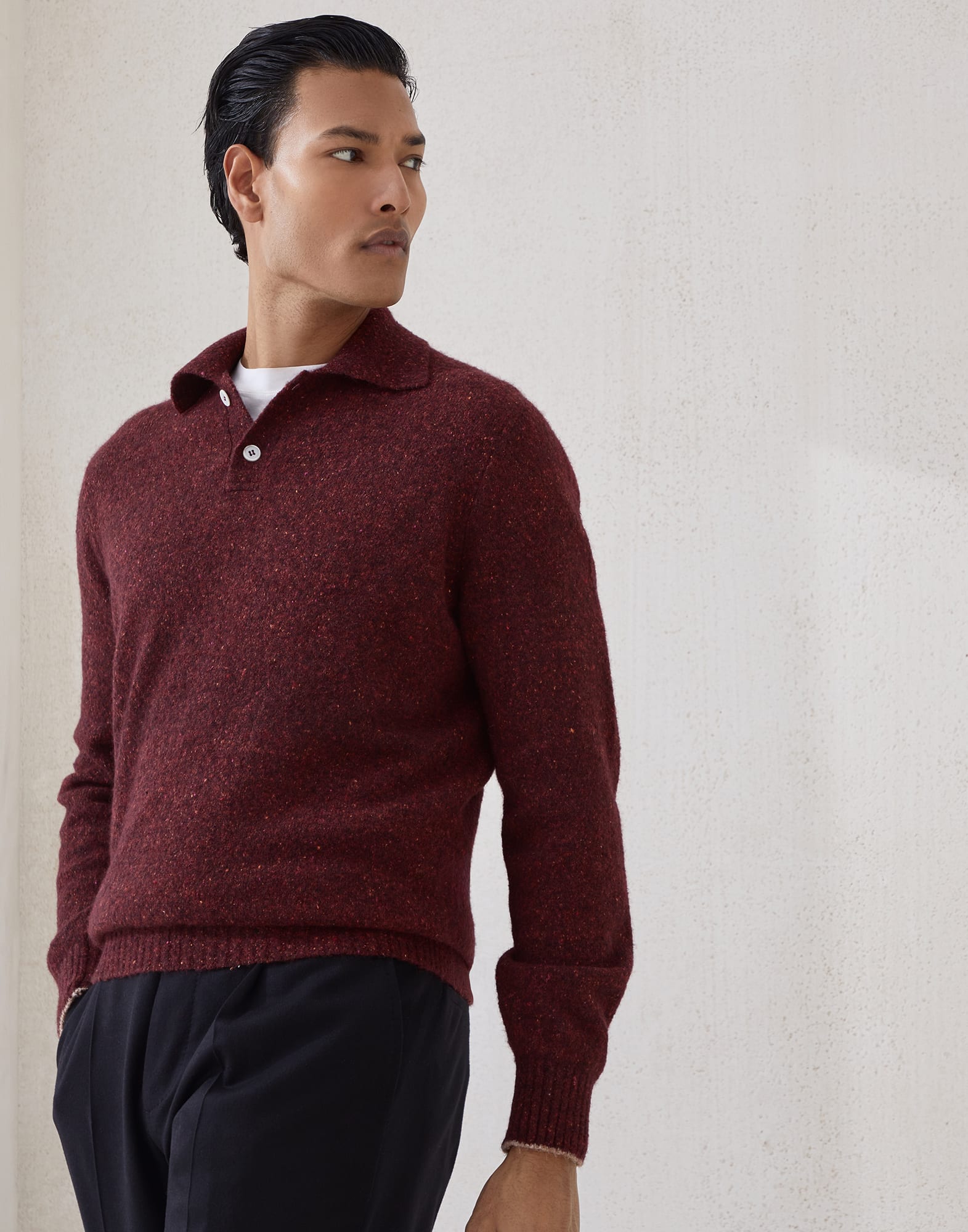 Flecked alpaca, wool, silk and cotton knit polo shirt