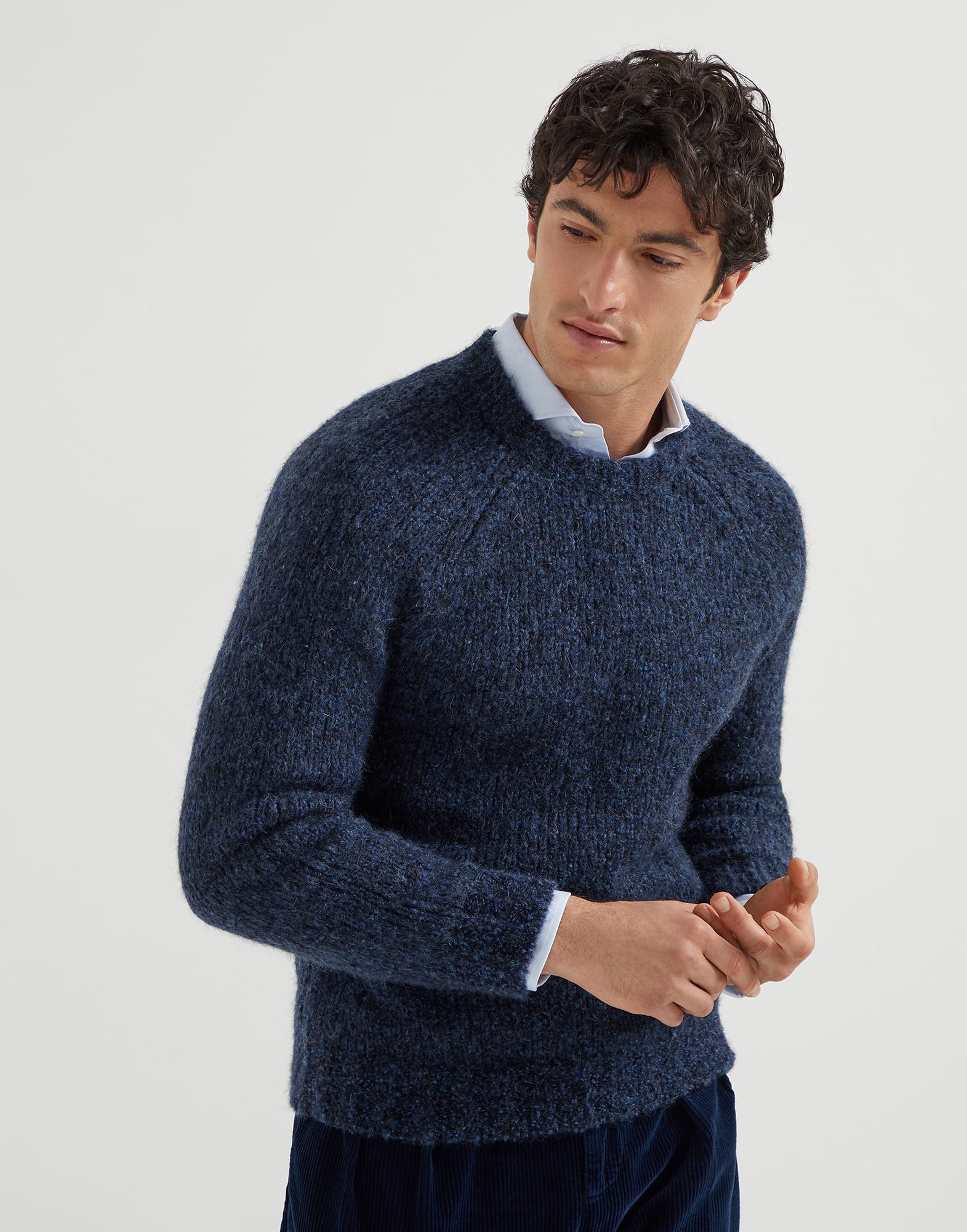 Flecked alpaca, virgin wool and cashmere sweater with raglan sleeves