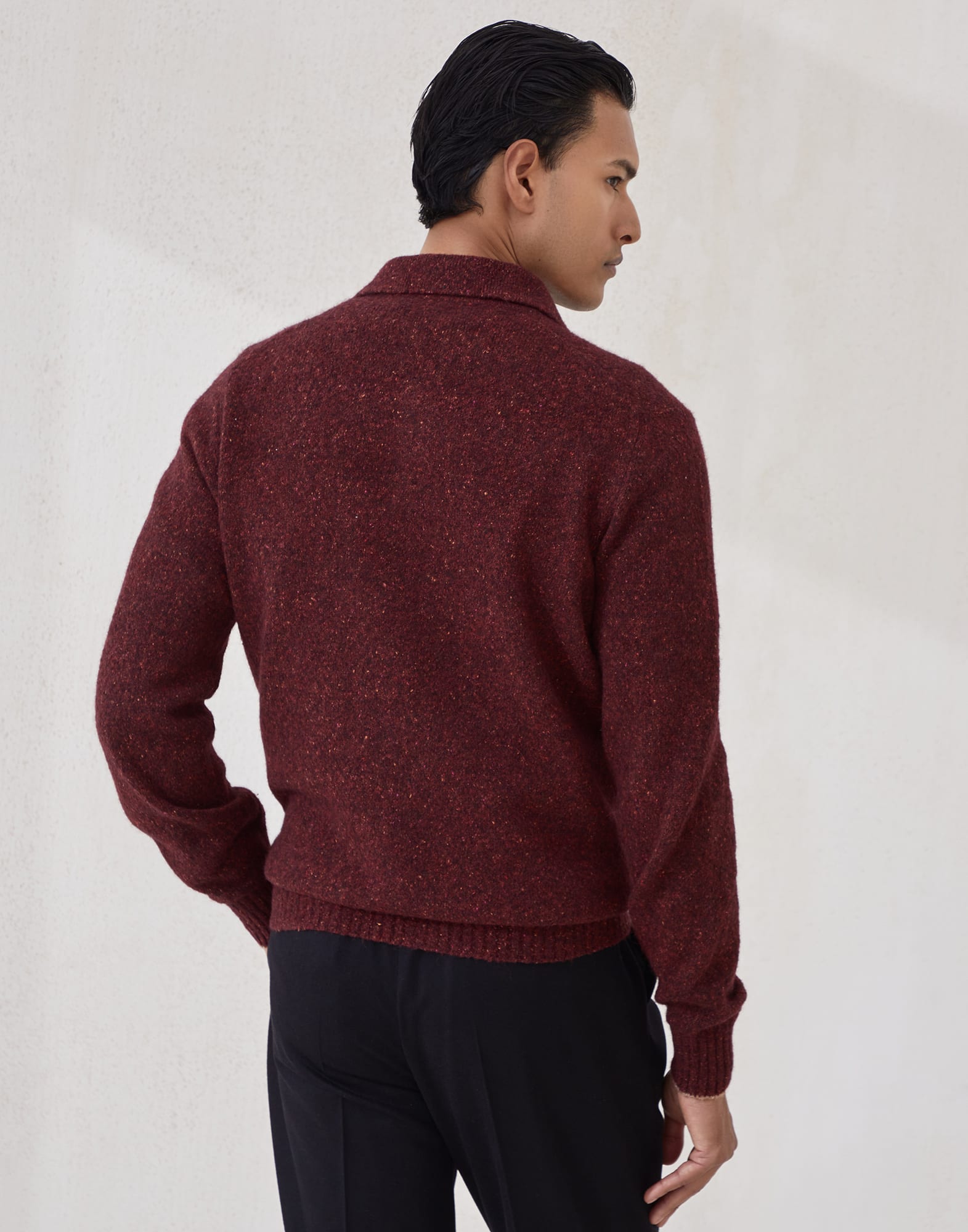 Flecked alpaca, wool, silk and cotton knit polo shirt