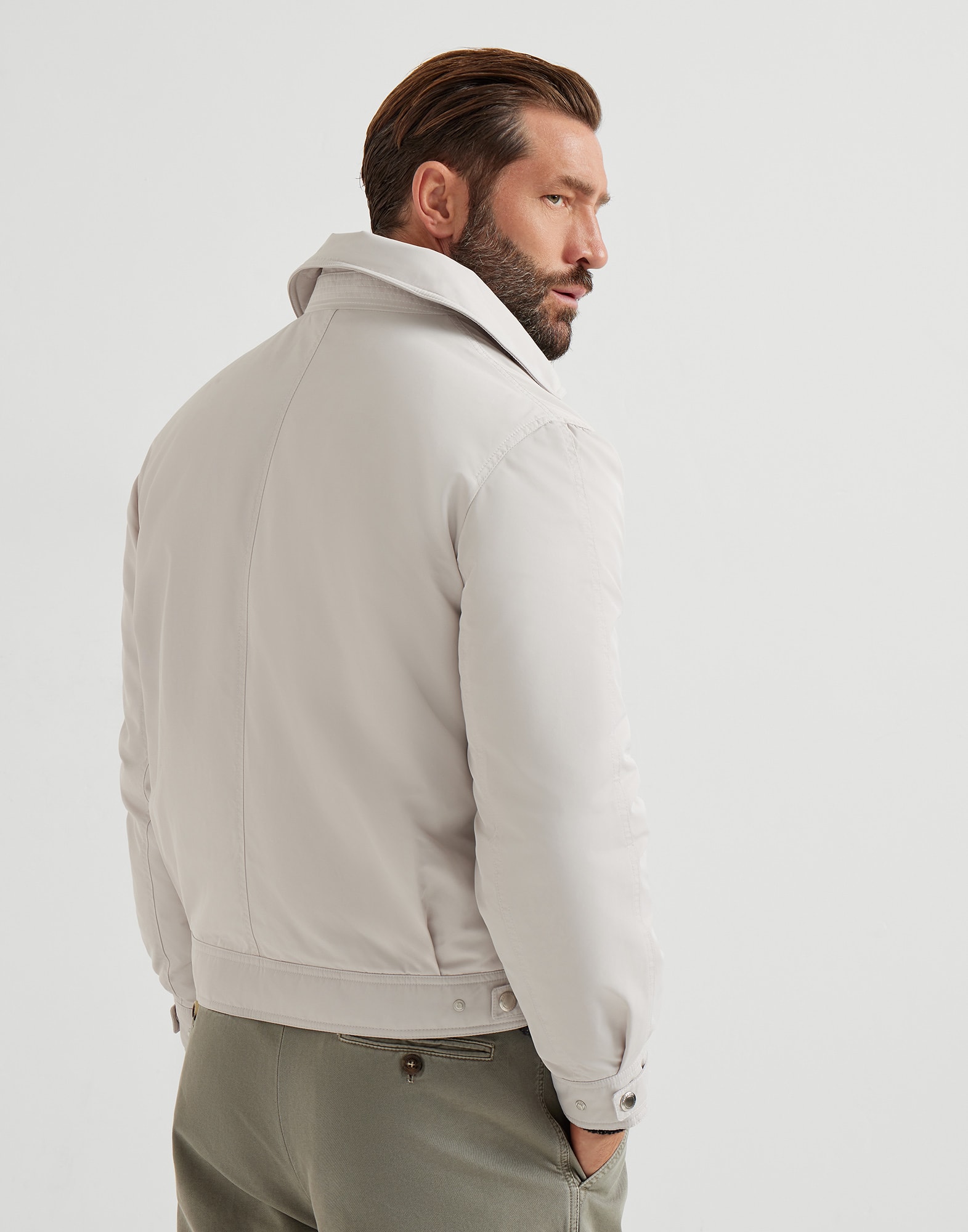 Techno satin bomber jacket with Thermore® padding and shirt-style collar