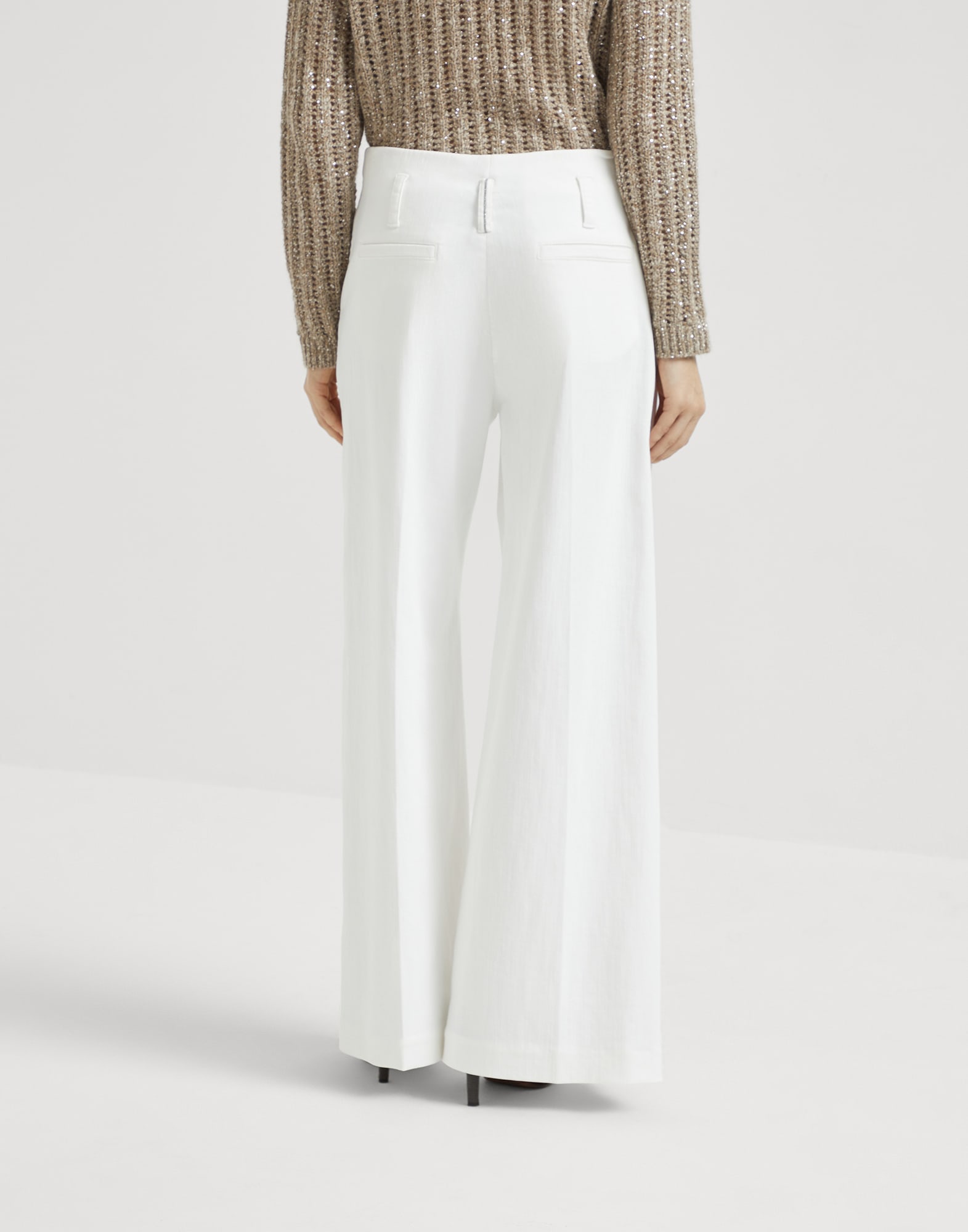 Stretch dyed denim flared sartorial trousers with monili