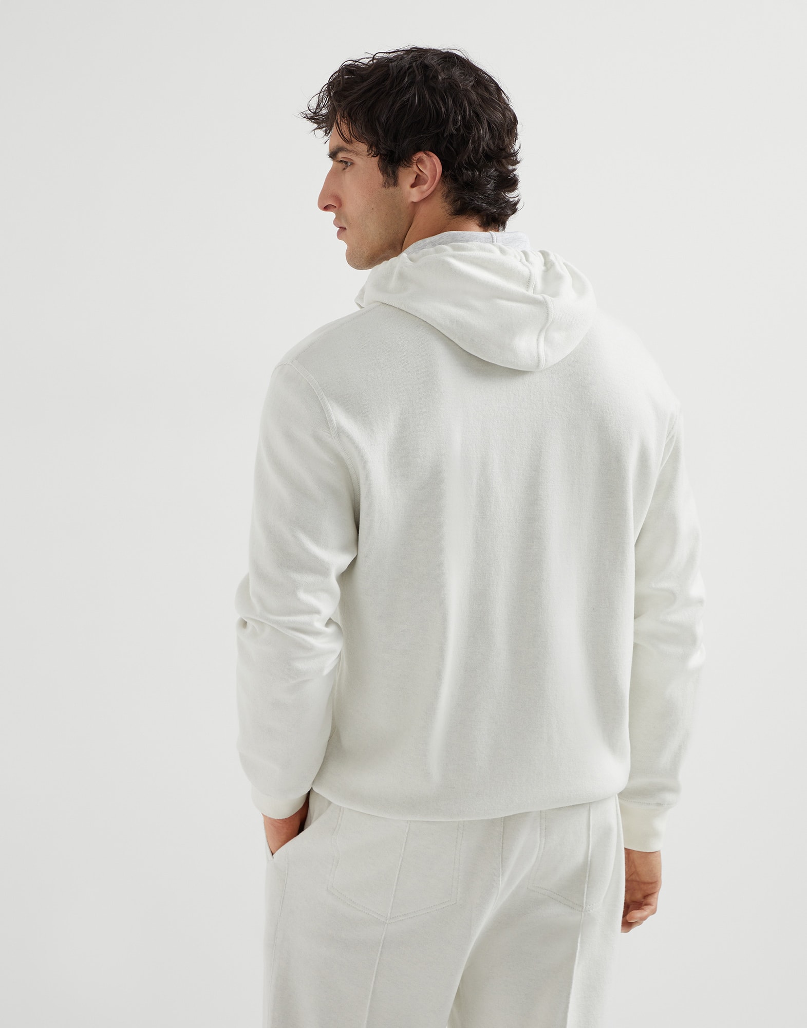 Cashmere and cotton French terry double cloth hooded sweatshirt with zipper