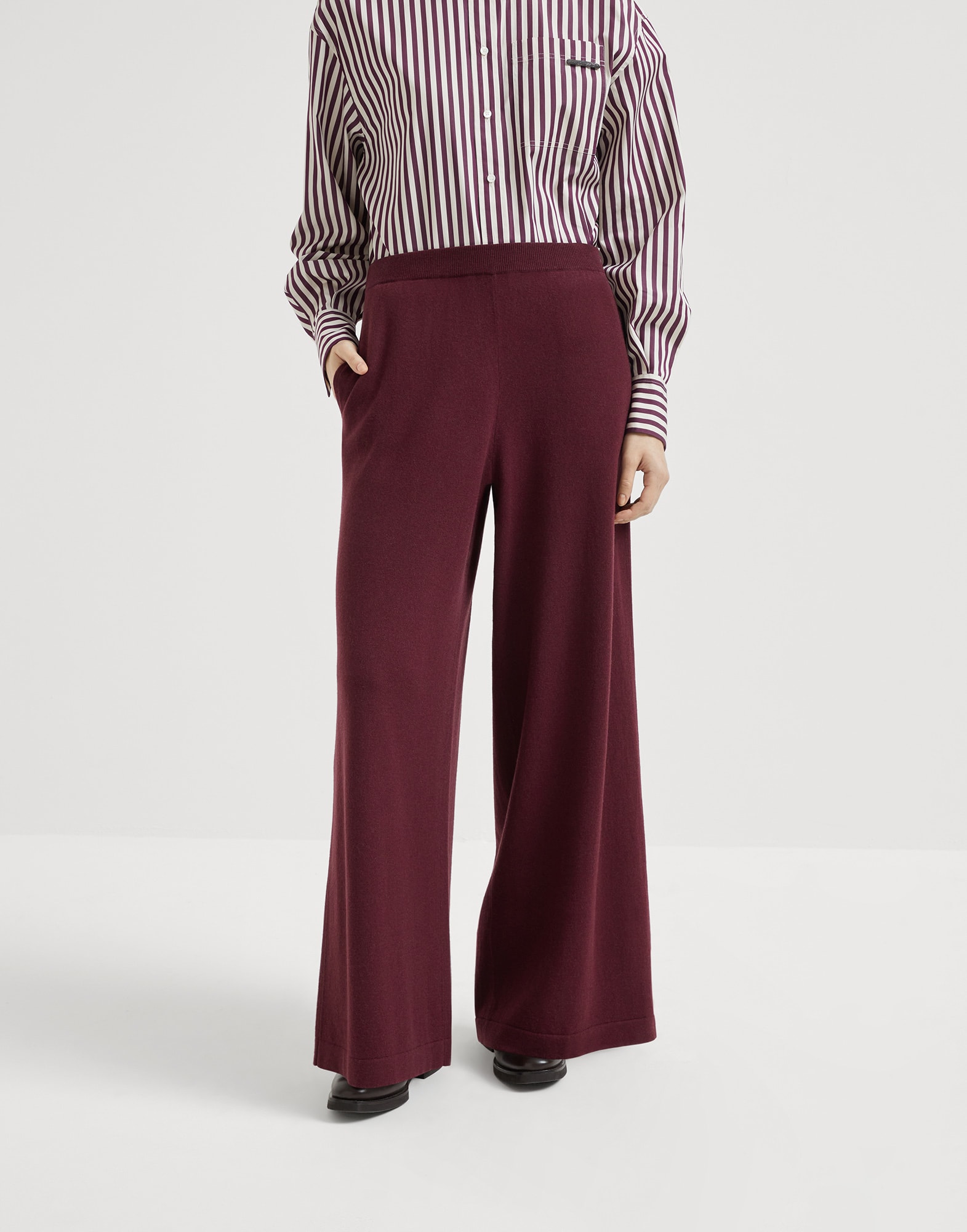 Virgin wool, cashmere and silk knit trousers
