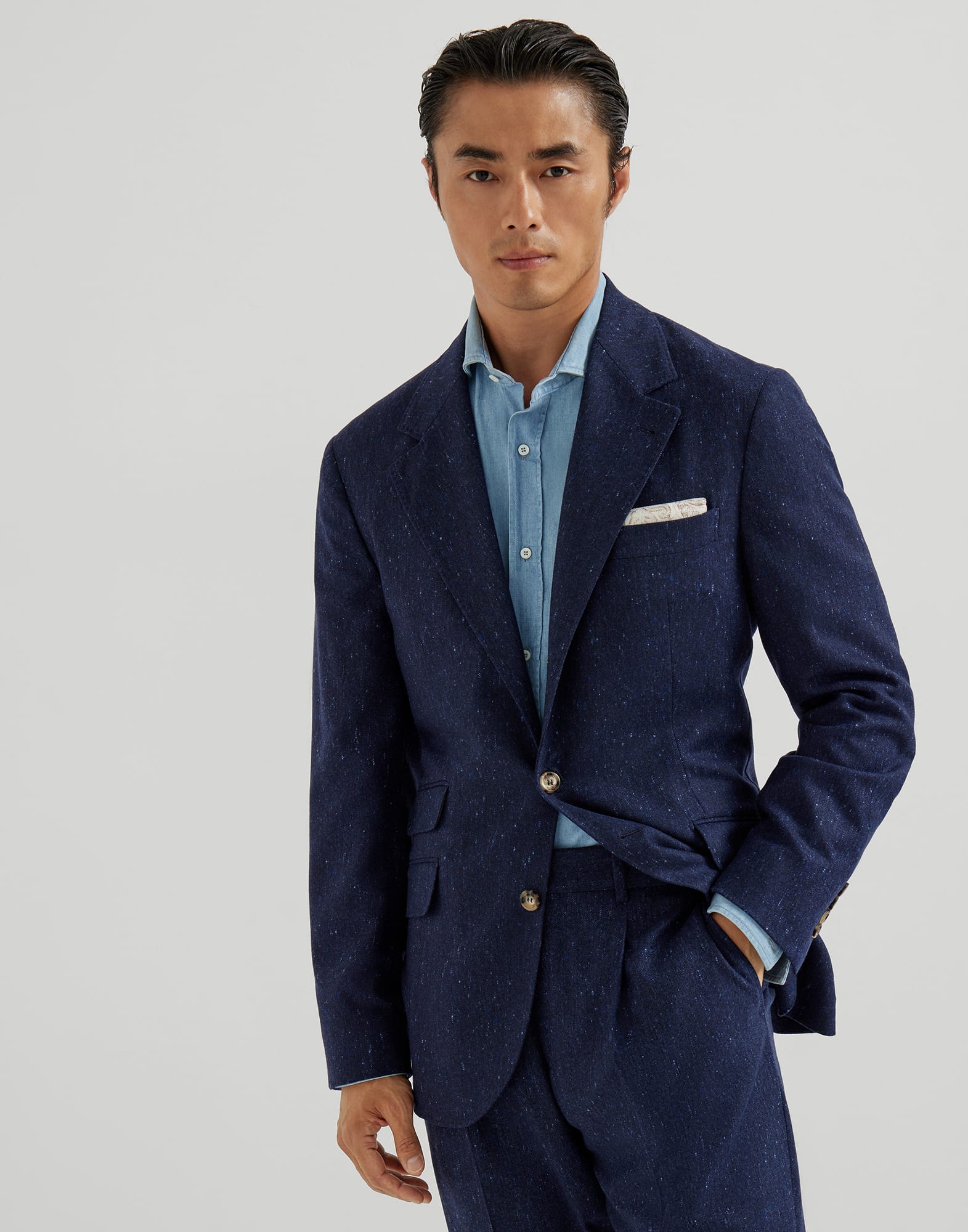 Wool and cashmere flecked grisaille deconstructed Cavallo blazer
