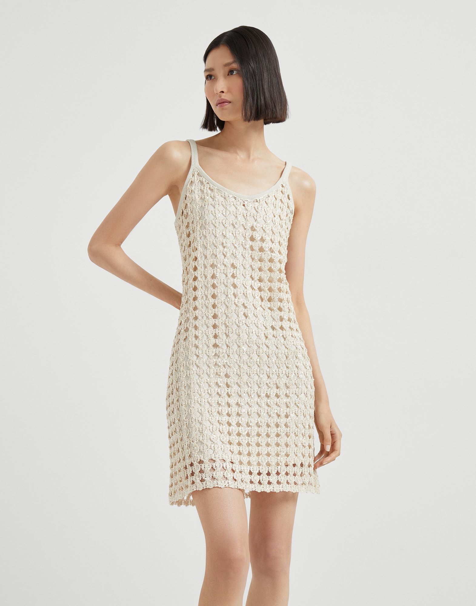 Dazzling Zellige Embroidery knit mini dress in jute and cotton