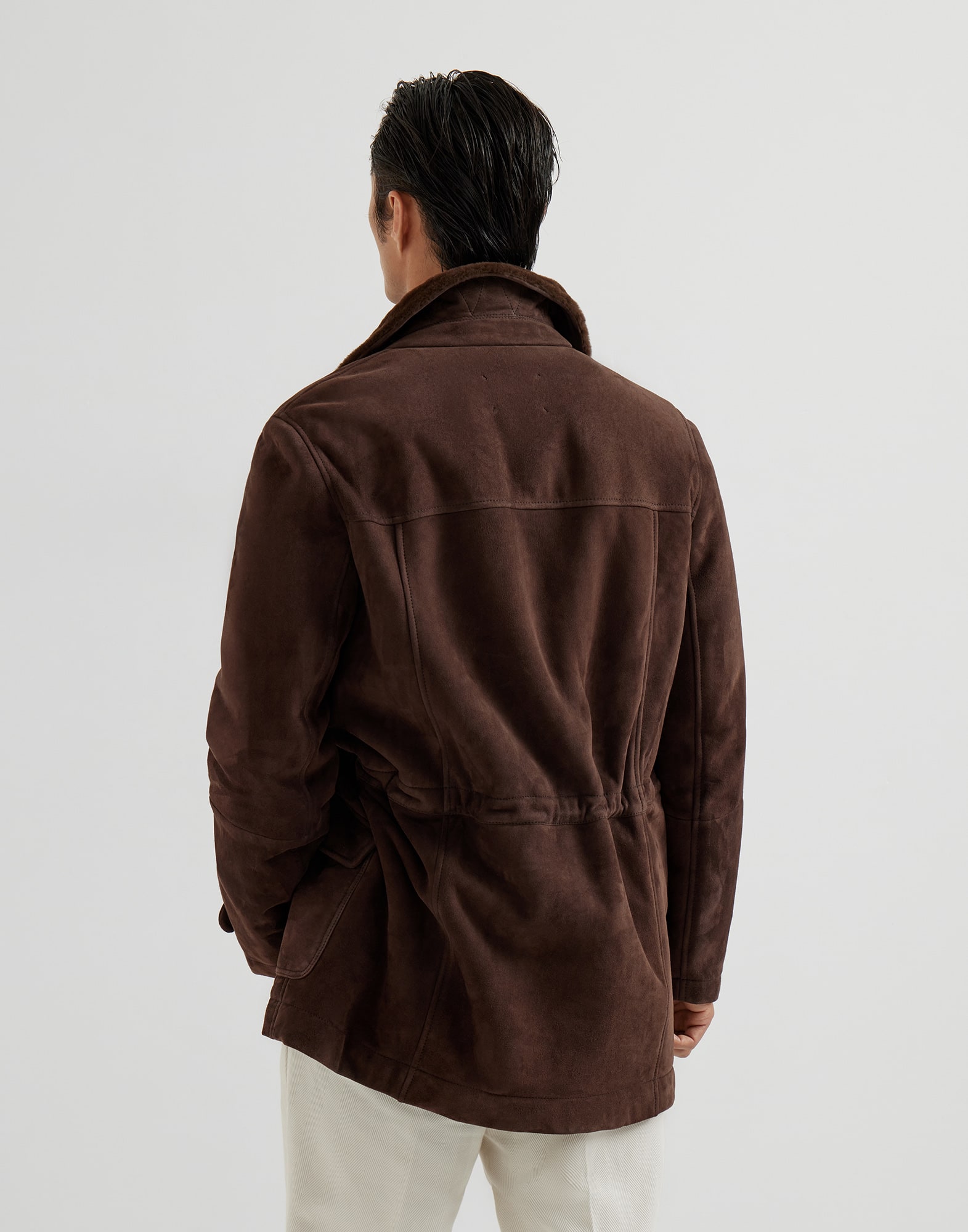 Tone-on-tone suede shearling coat