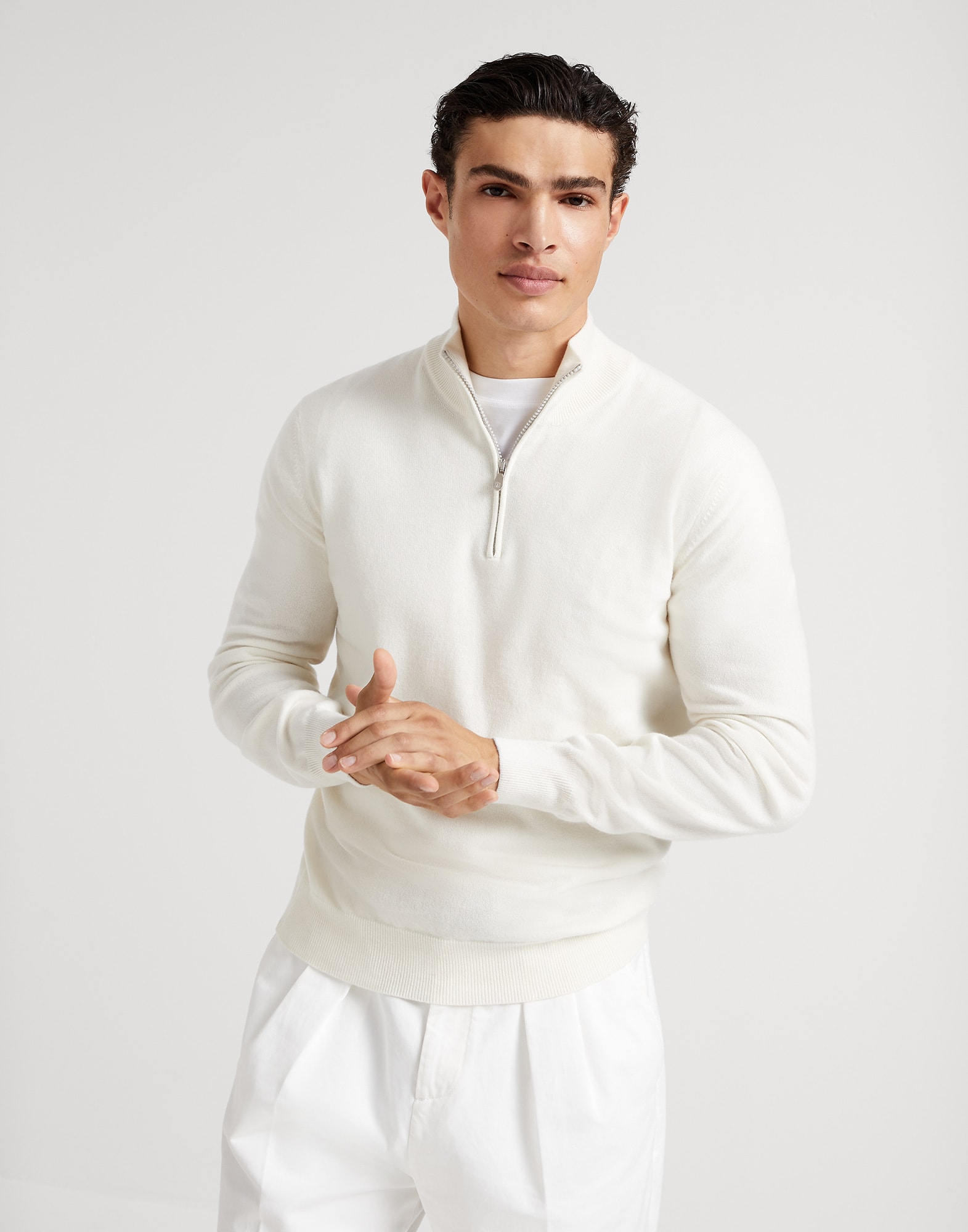Cashmere turtleneck sweater with half zip