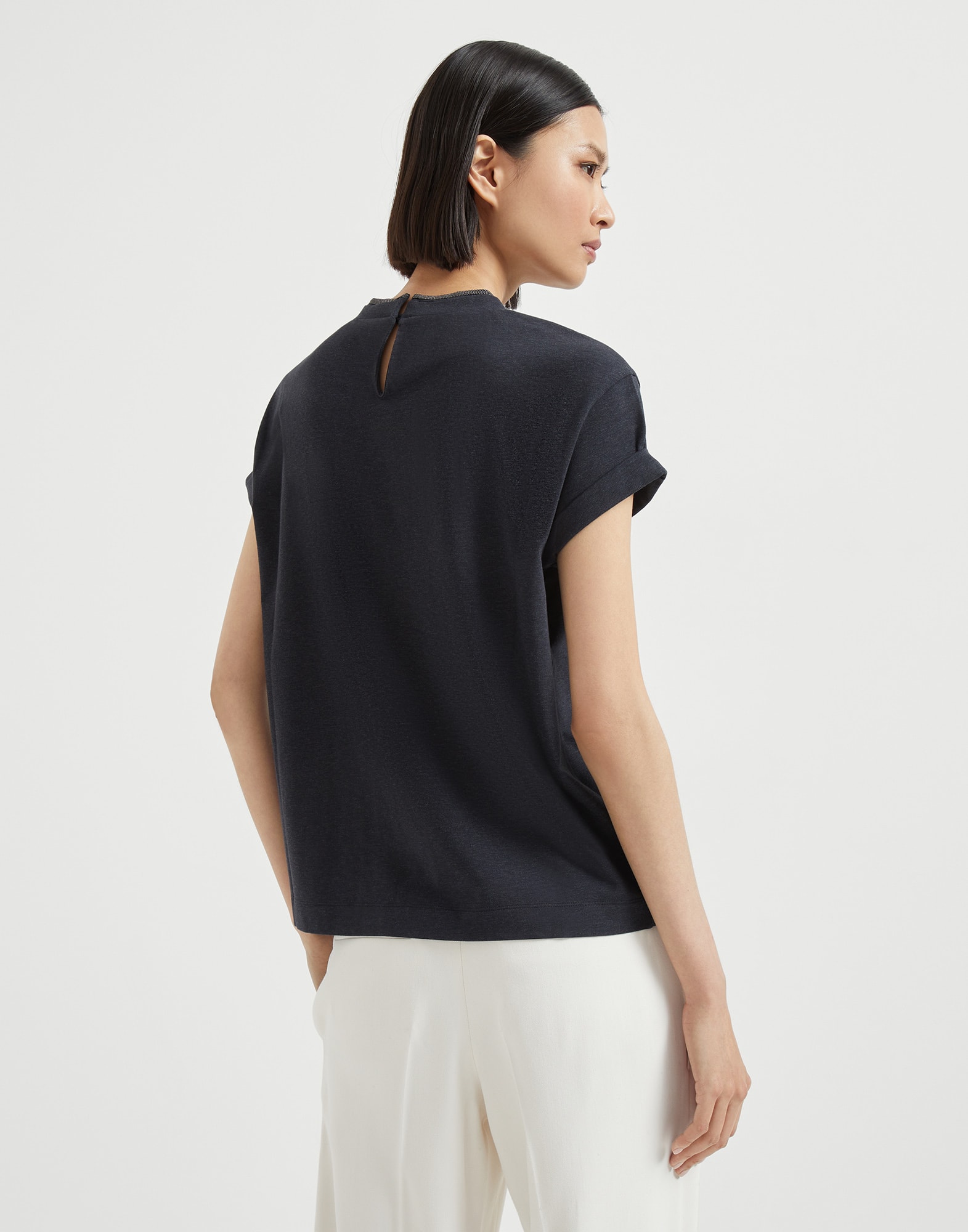 Stretch cotton jersey T-shirt with precious faux-layering