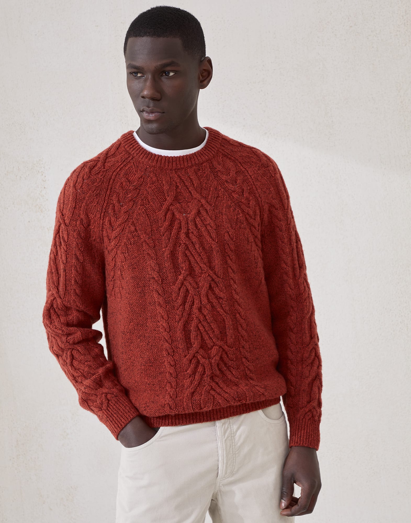 Flecked cashmere wide cable knit sweater