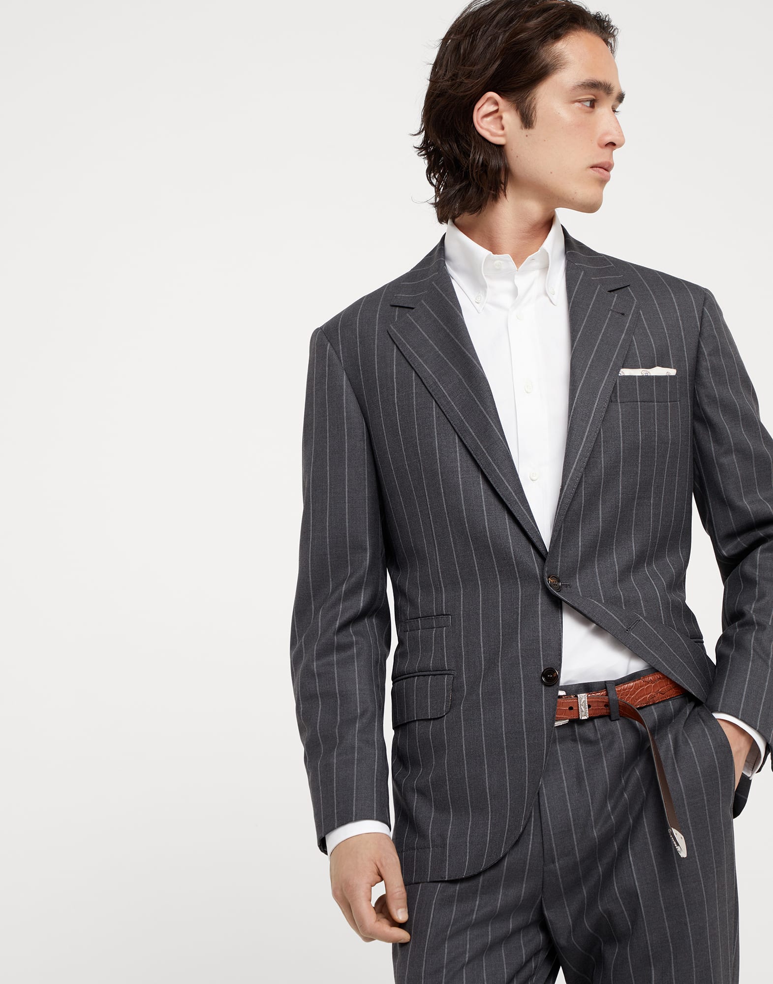 Super 150s virgin wool wide chalk stripe batavia blazer