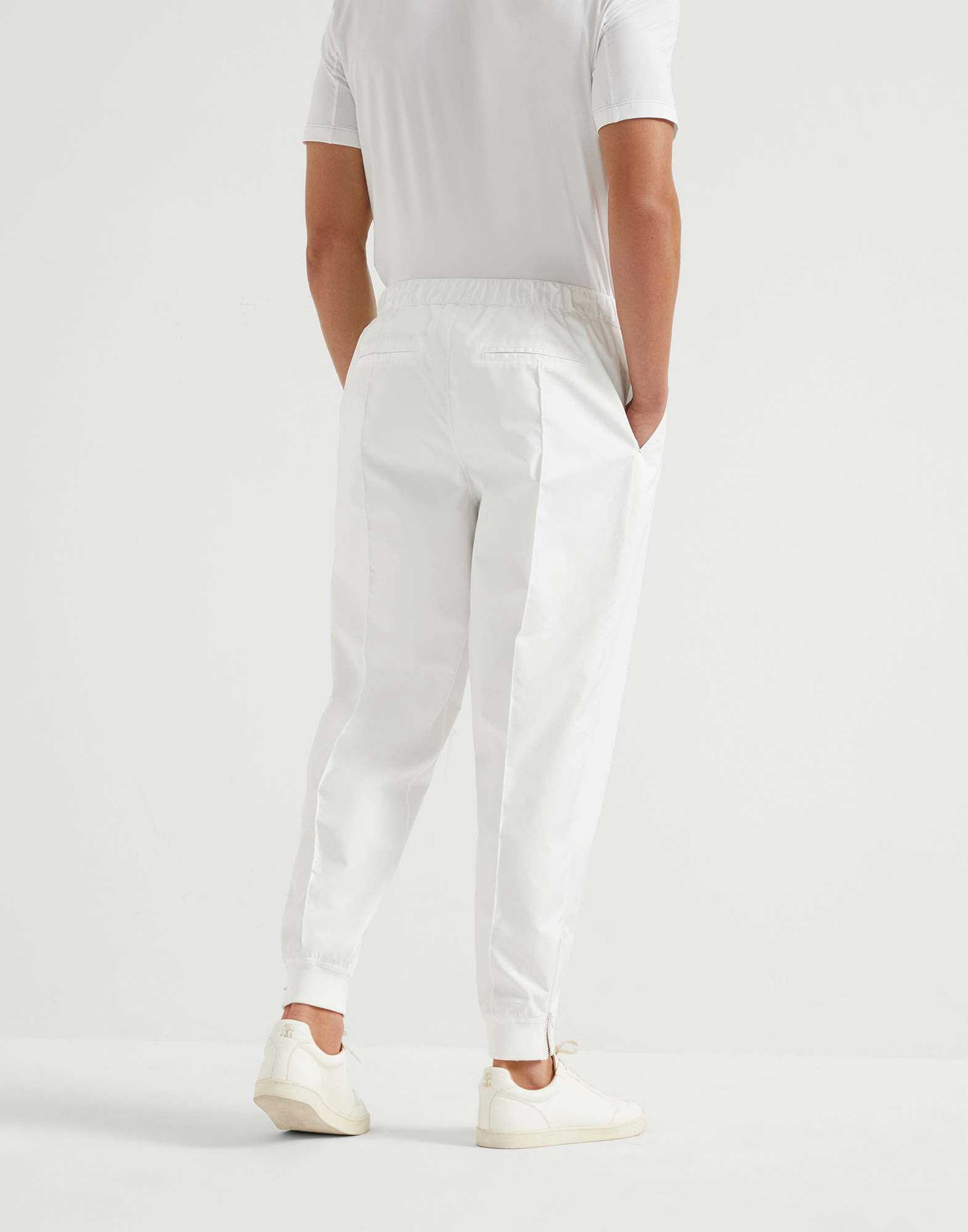 Nylon trousers with tabbed waistband, Crête detail and elasticated zipper cuffs
