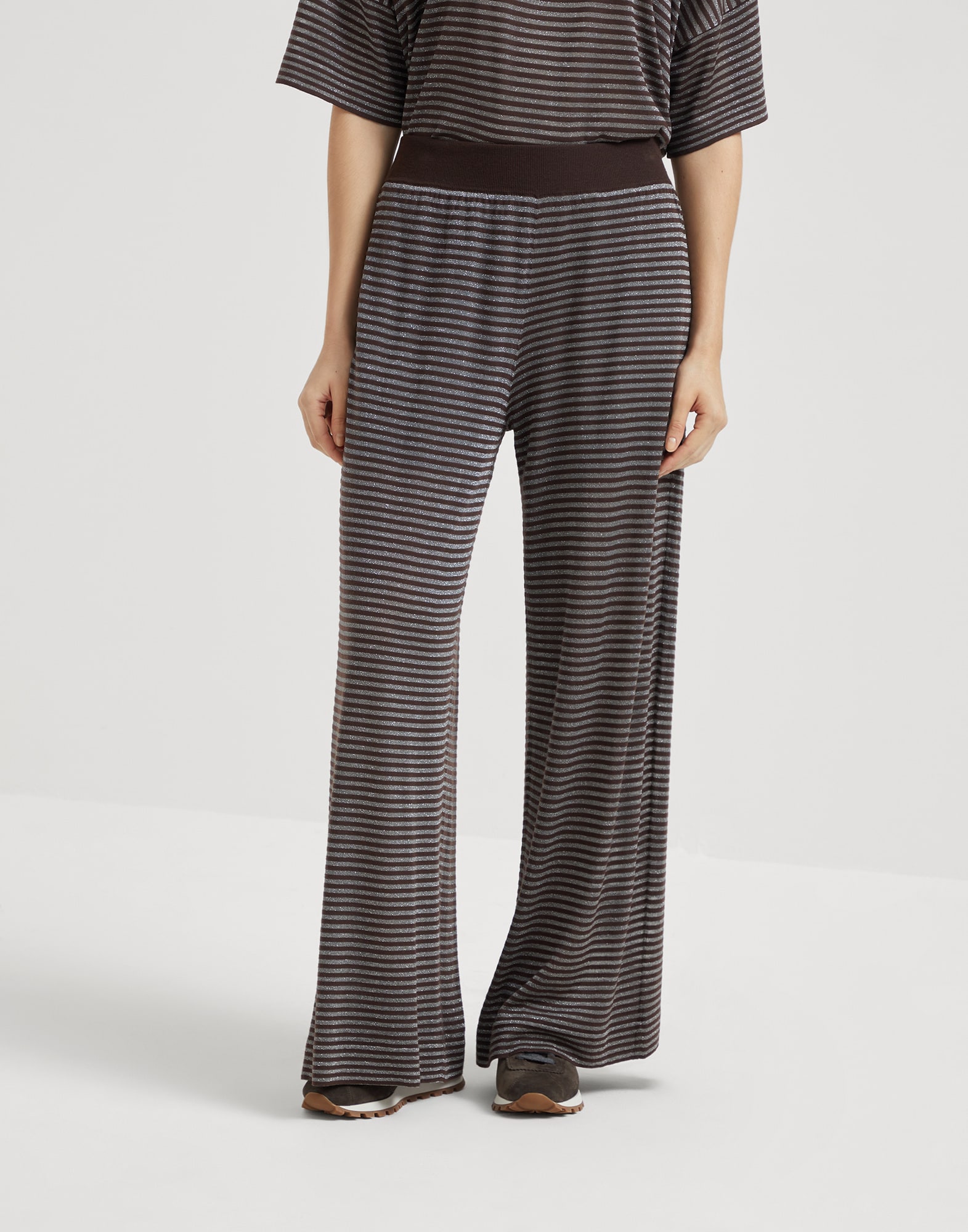 Sparkling stripes lightweight knit trousers in virgin wool and cashmere