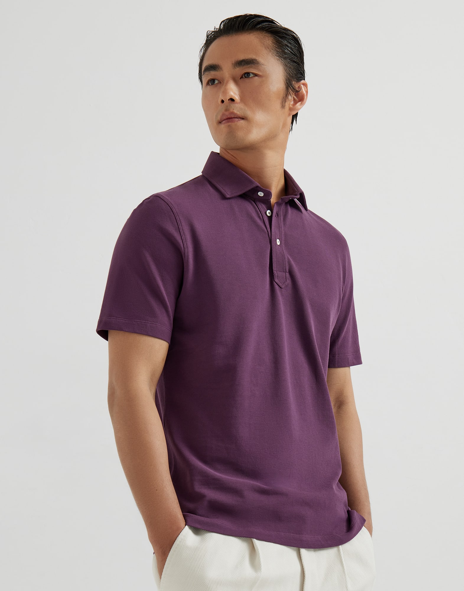 Cotton piqué polo with shirt-style collar
