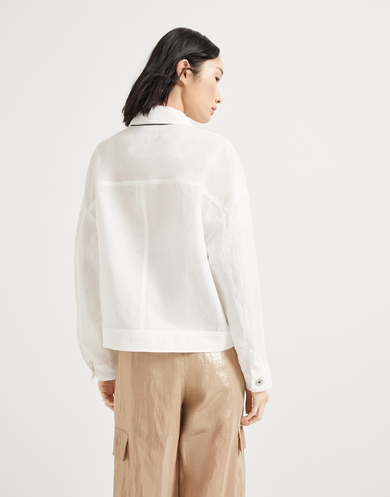 Cotton organza outerwear jacket with monili
