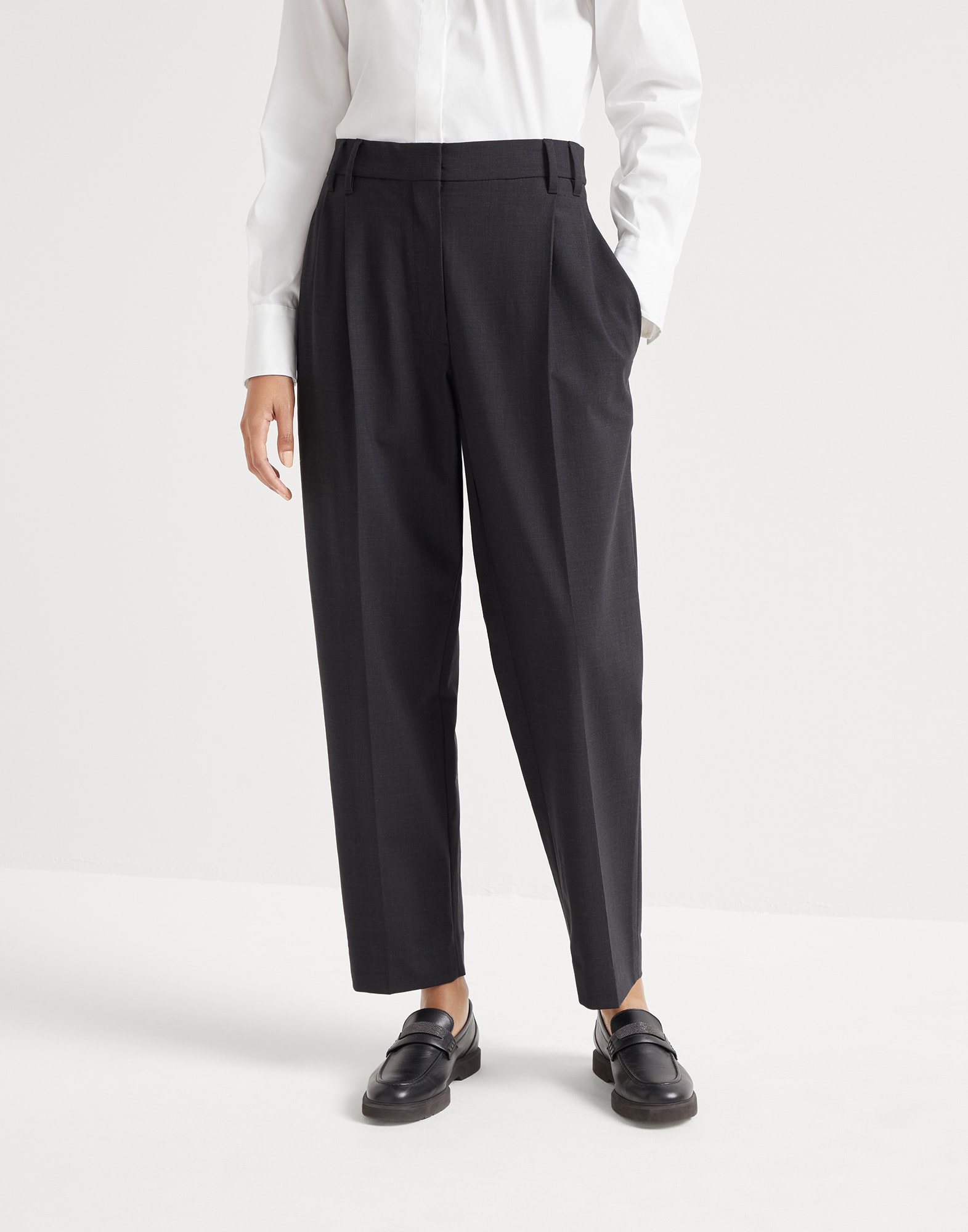 Tropical luxury wool slouchy trousers with monili