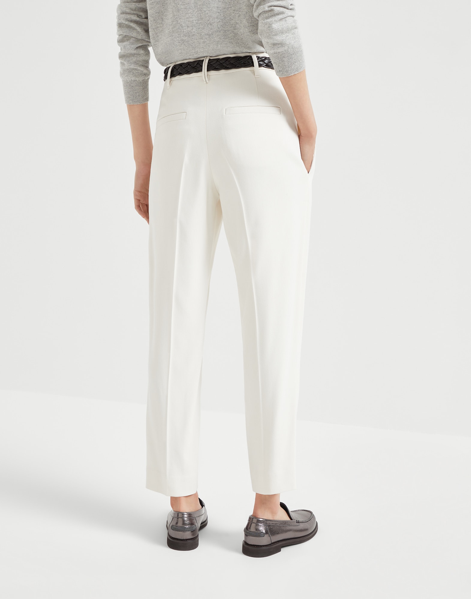 Comfort viscose couture twill slouchy trousers with monili