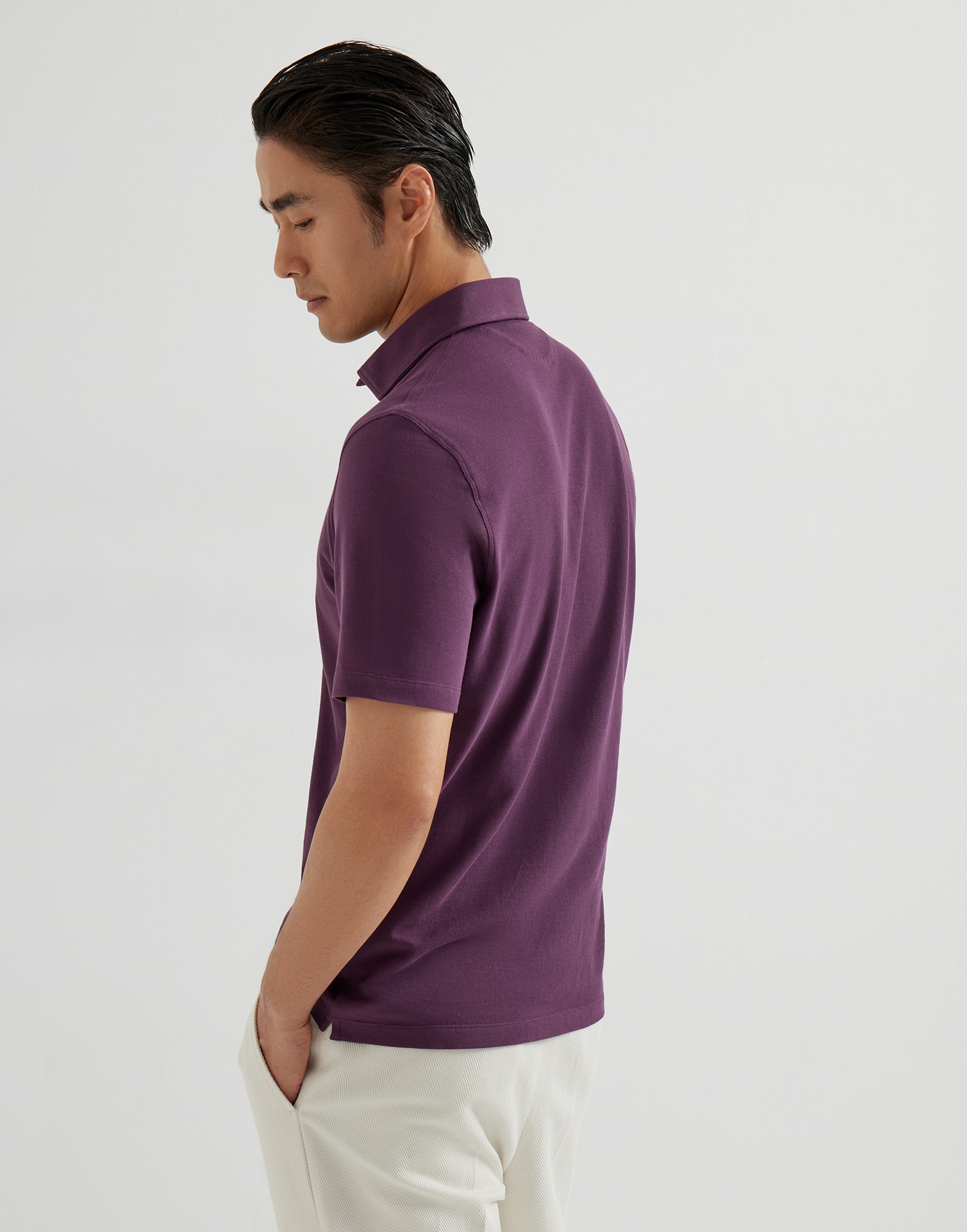 Cotton piqué polo with shirt-style collar